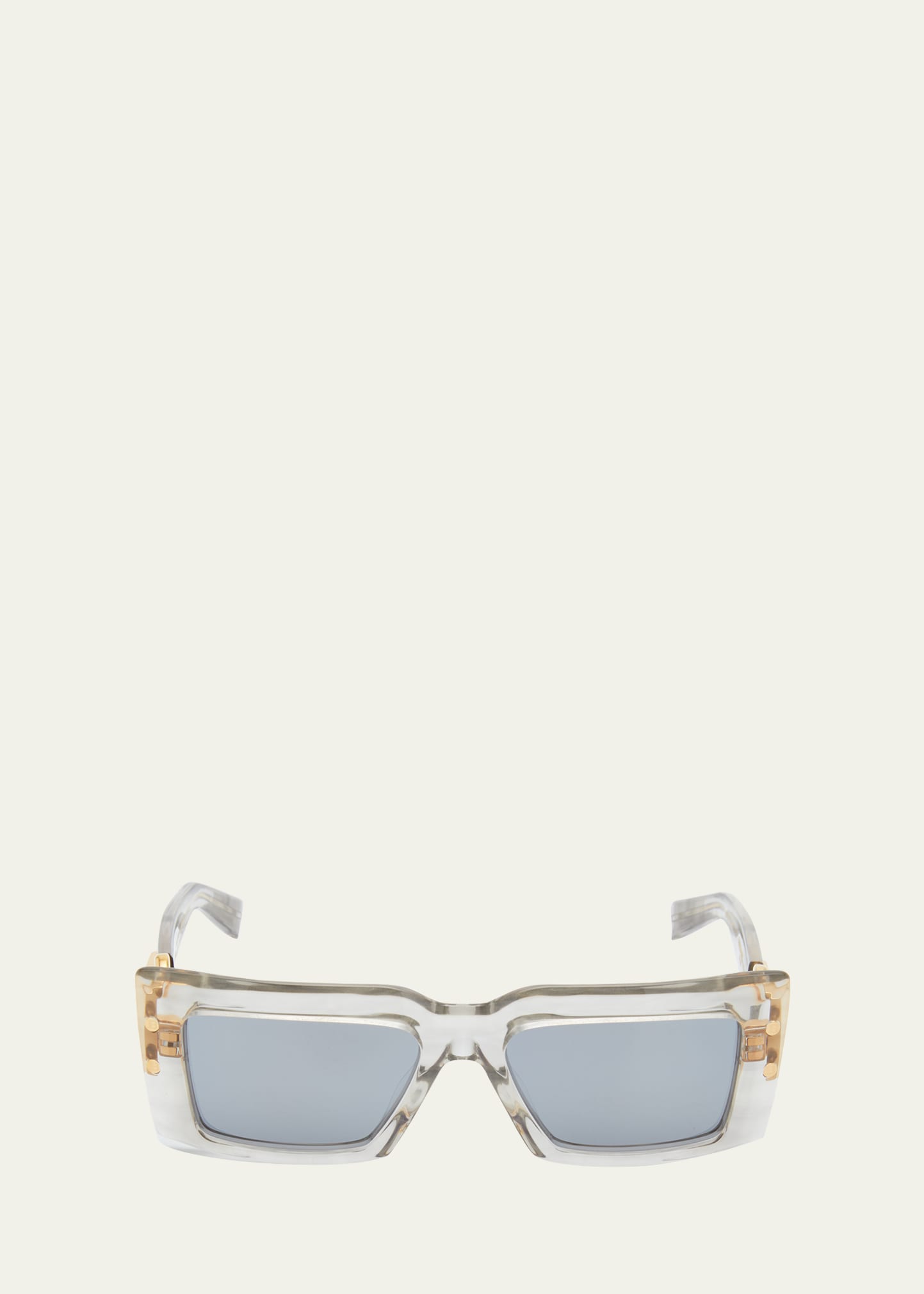 Balmain Imperial Semi-transparent Acetate & Titanium Rectangle Sunglasses In Gry-gld