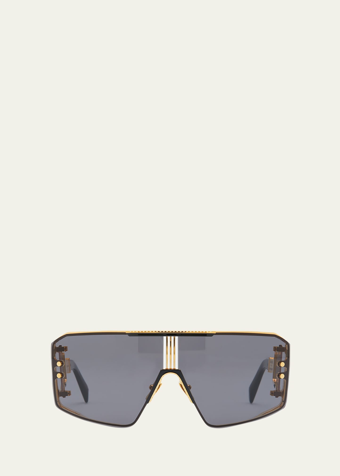 Balmain Le Masque Black Titanium & Acetate Shield Sunglasses In Gld-blk