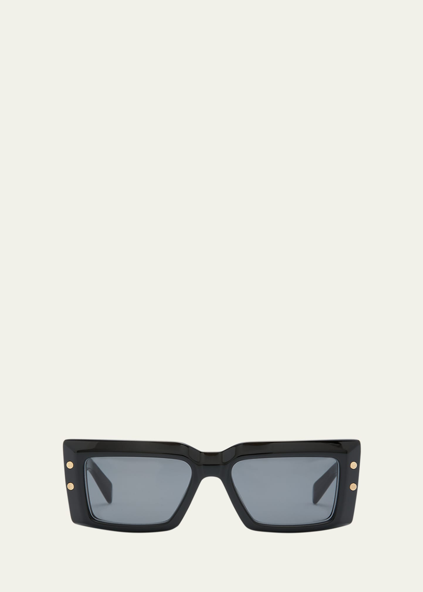 Balmain Imperial Black Acetate & Titanium Rectangle Sunglasses In Blk-gld