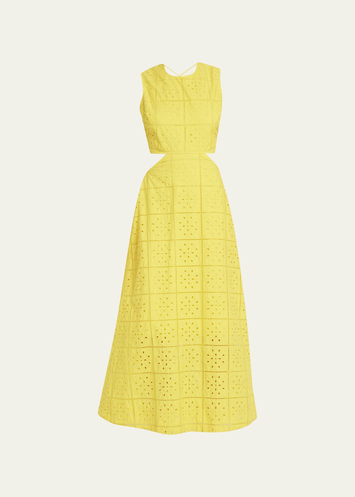 Ganni Broderie Anglaise Cut-out Maxi Dress In Yellow