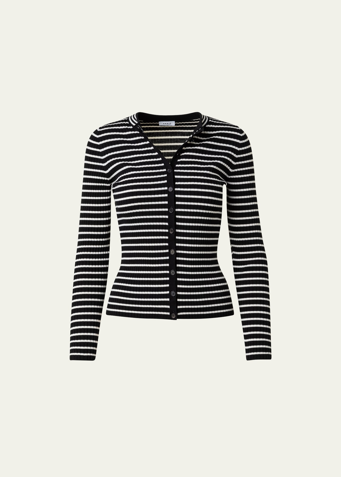 Striped Virgin Wool Button-Front Cardigan