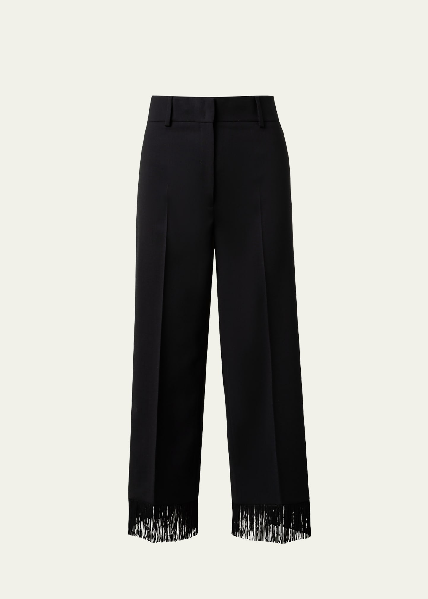 Shop Akris Punto Chieko Wool Crepe Pants With Fringe Trim In Black