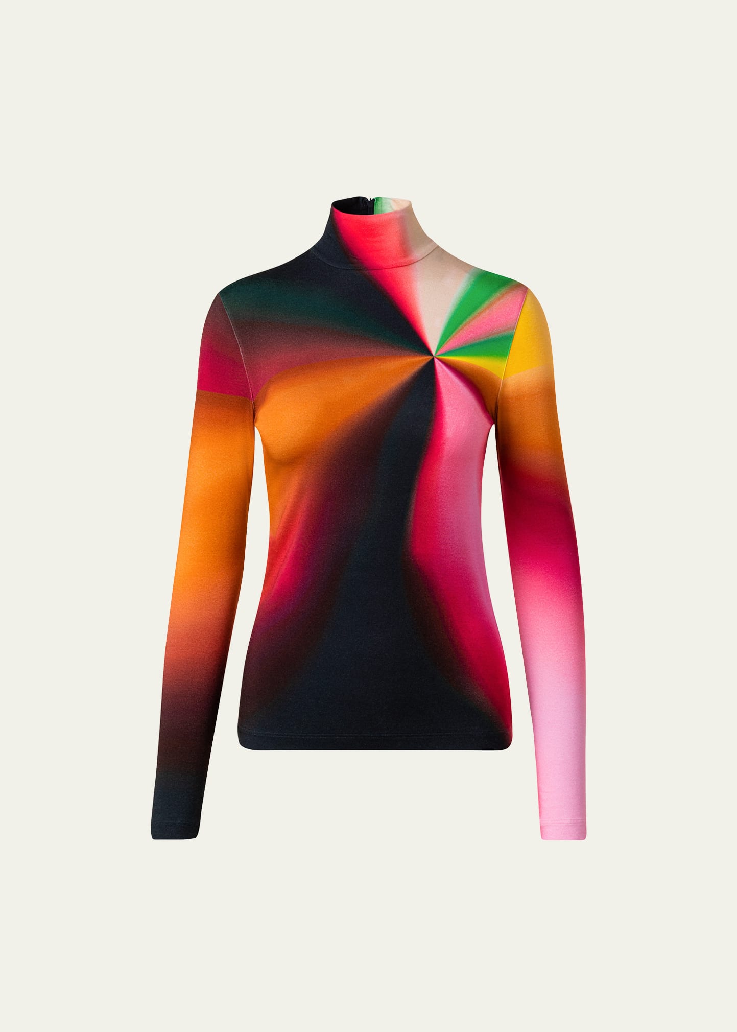 Akris Punto Abstract Jersey Long-sleeve Mock-neck Shirt In Multicolor
