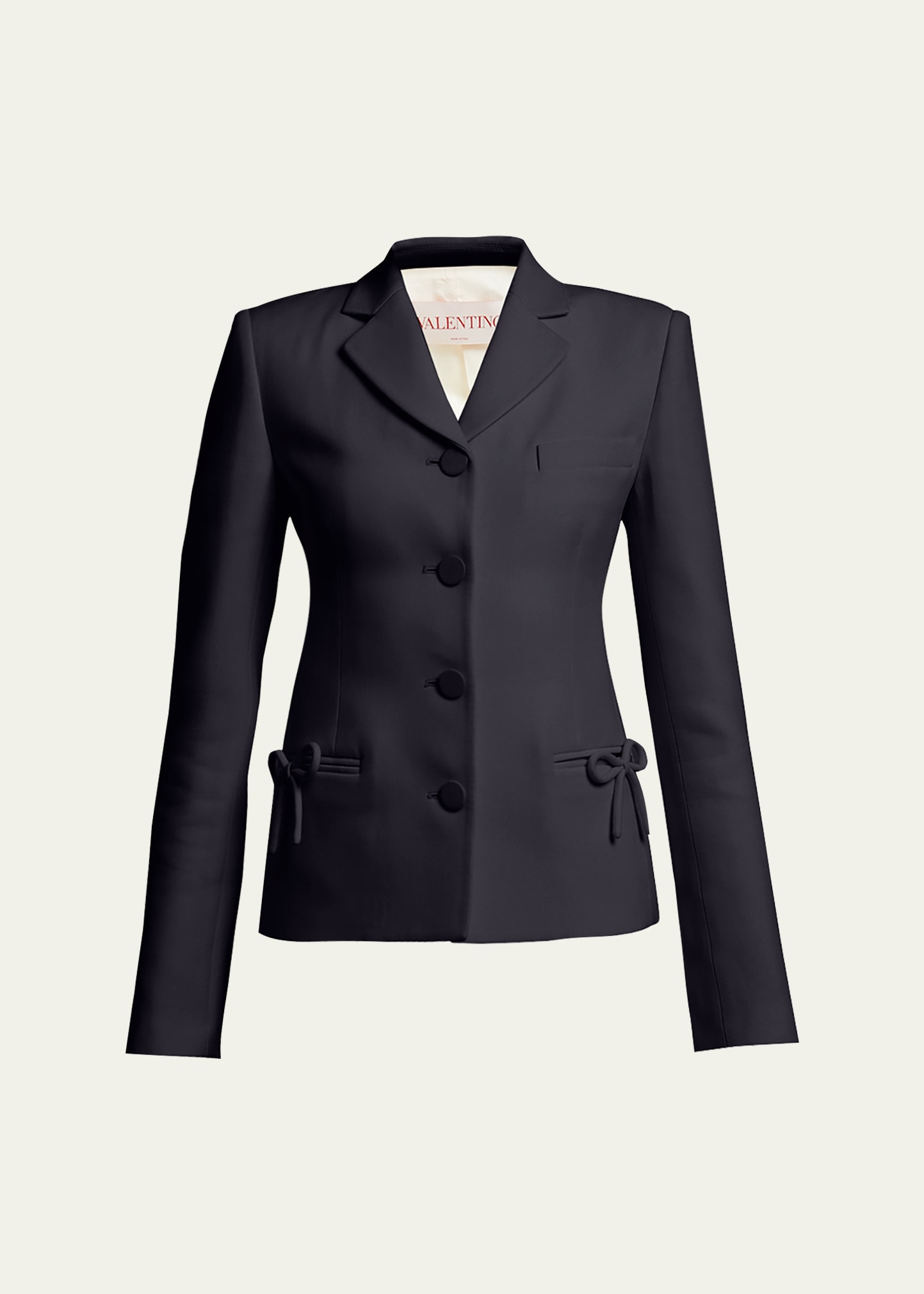 Shop Valentino Crepe Couture Slim-fit Blazer Jacket With Bow Details In Navy