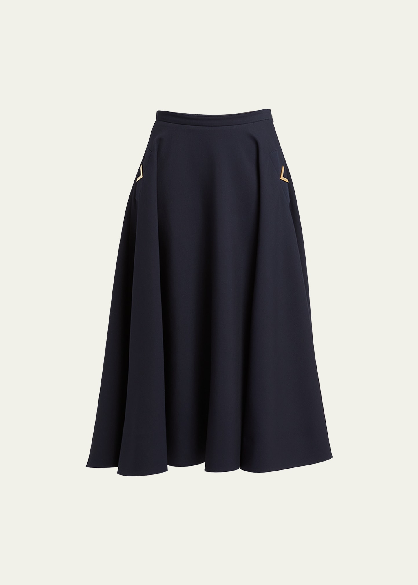Valentino Embellished Wool And Silk-blend Crepe Midi Skirt In Navy