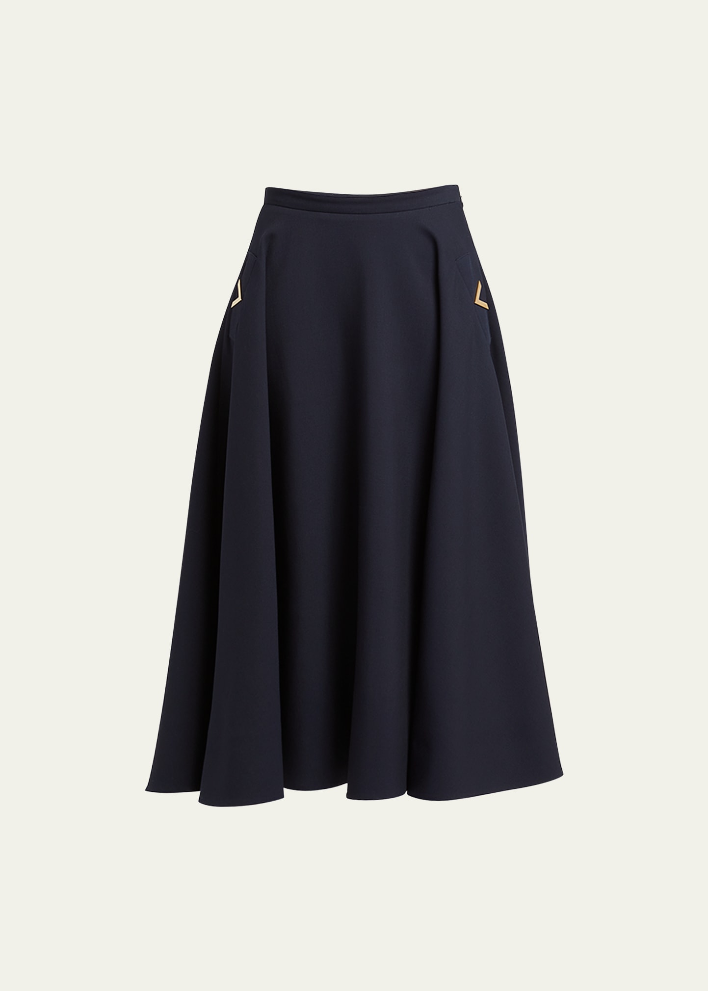 Shop Valentino Crepe Couture Midi Skirt With Logo Hardware In Navy