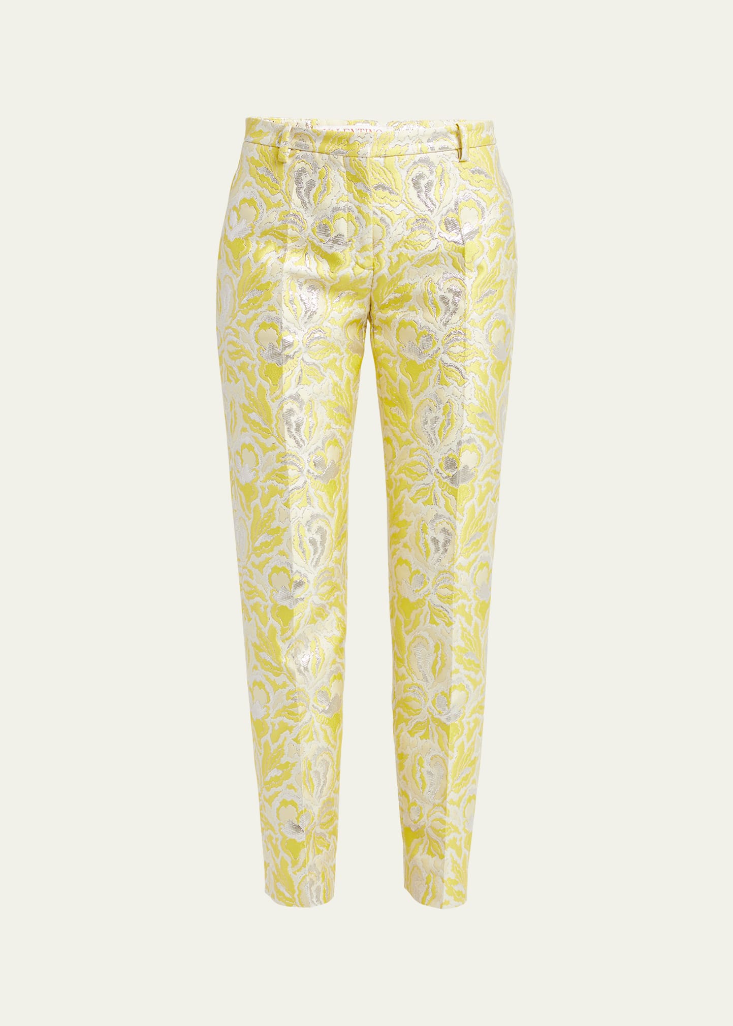 Valentino Iris Brocade Tailored Cropped Trousers In Yellow Multi