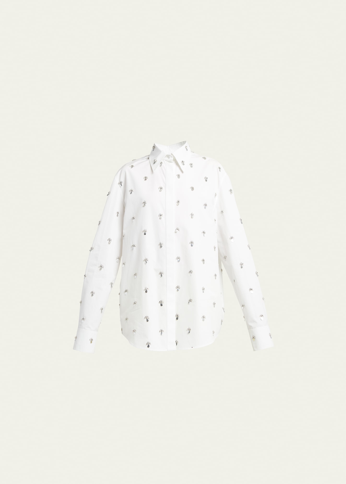 VALENTINO EMBROIDERED CRYSTAL POPLIN BUTTON-FRONT SHIRT