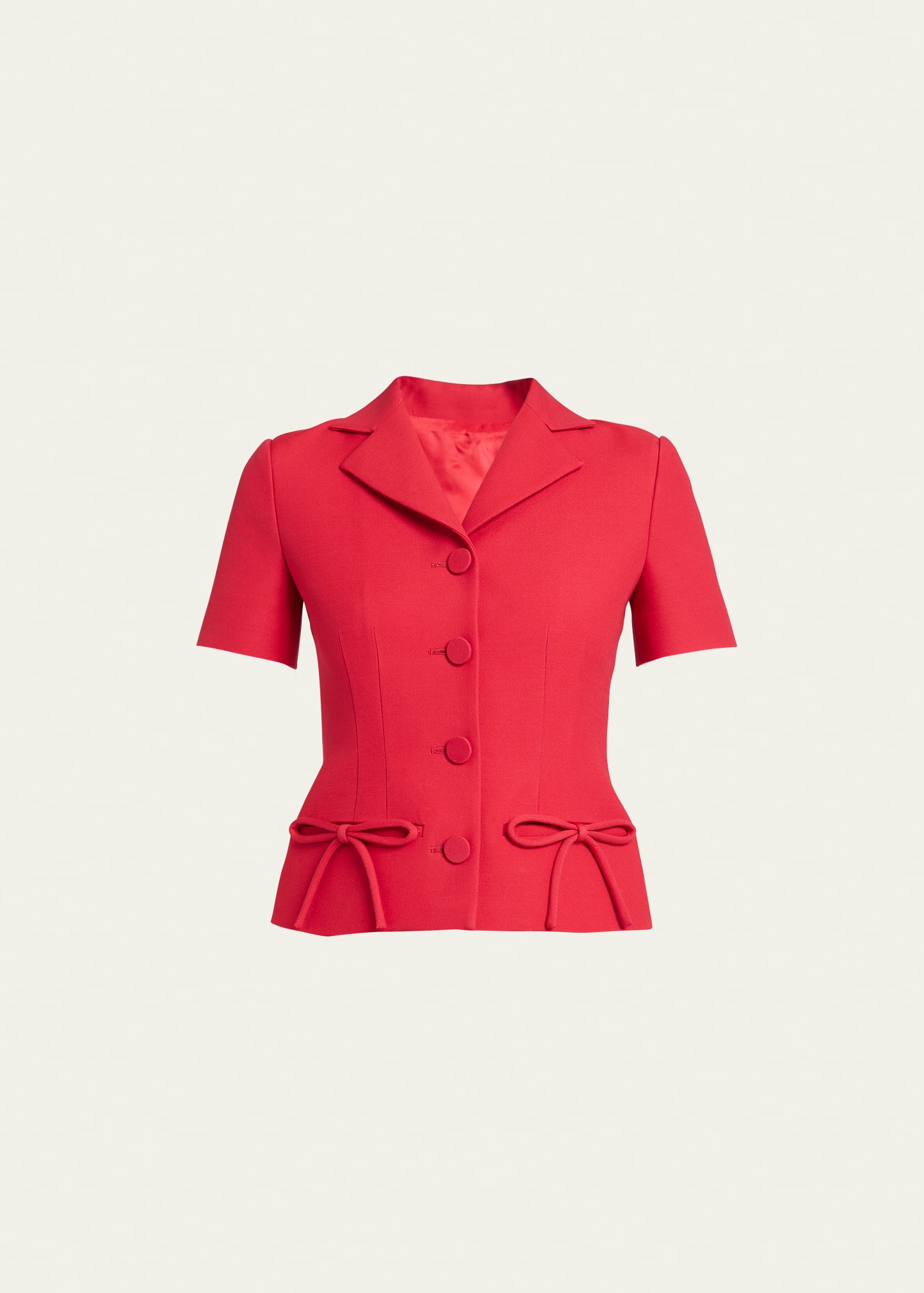 Shop Valentino Crepe Couture Wool Short Jacket With Bow Details In Red