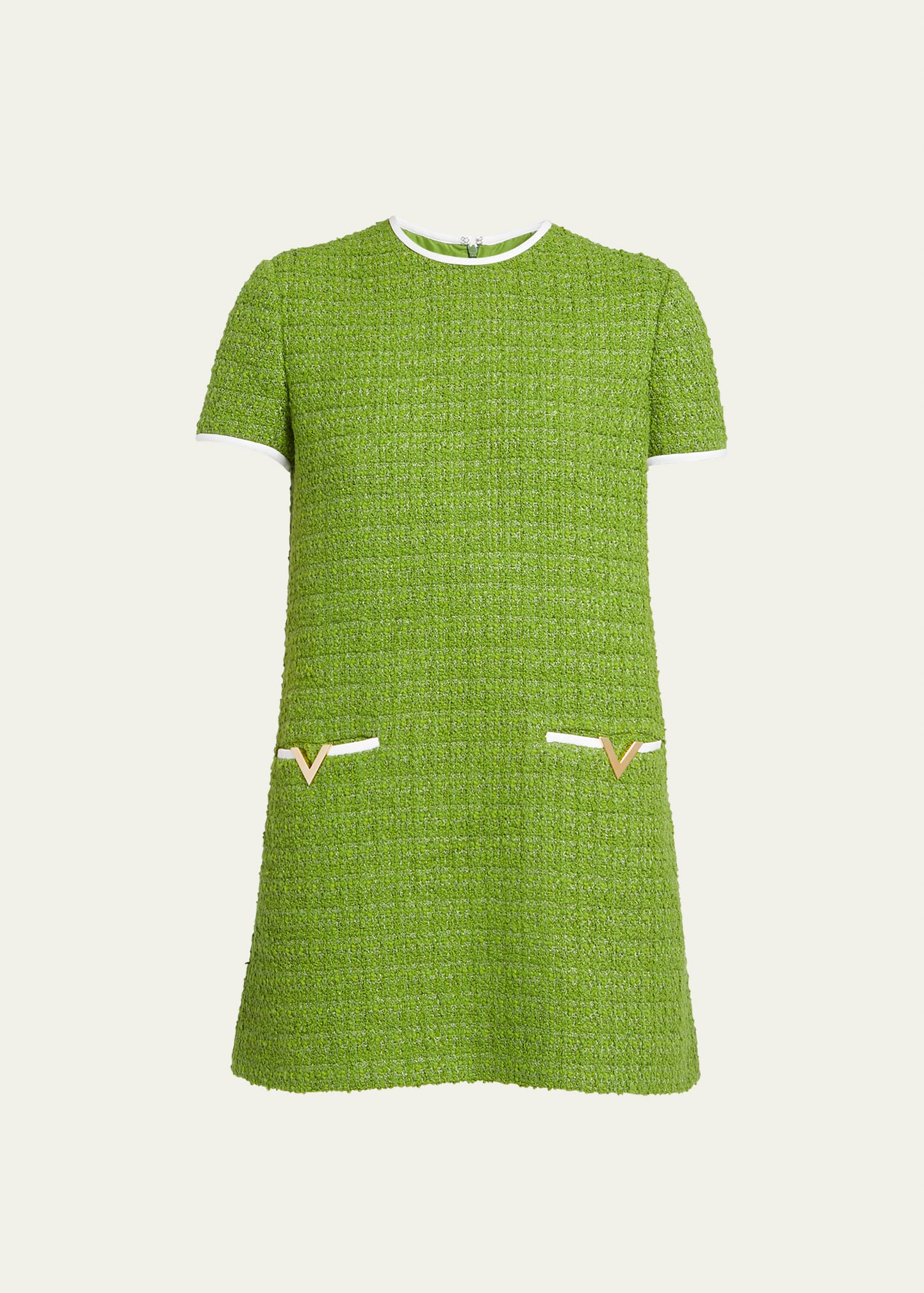 Shop Valentino Tweed Mini Dress With Patch Pockets In Lt Green