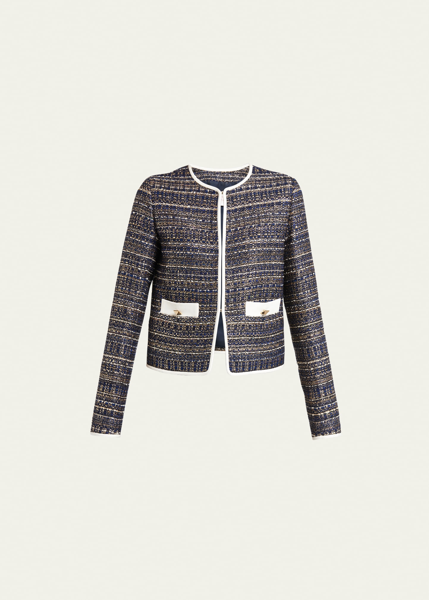 Valentino Tweed Party Long-sleeve Jacket In Navy Gold