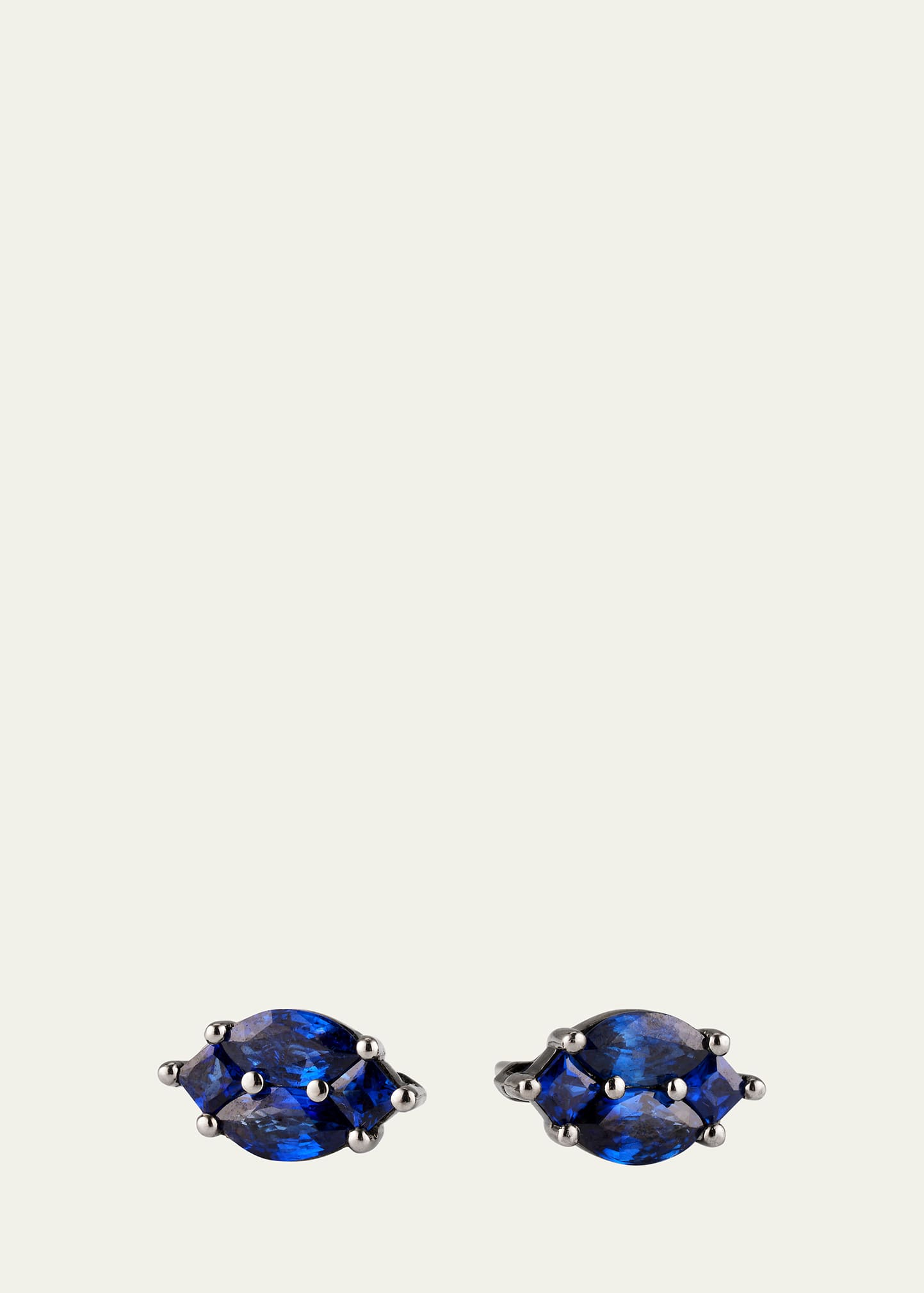 18k White Gold With Black Rhodium Extra Large Stud Earrings With Blue Sapphire