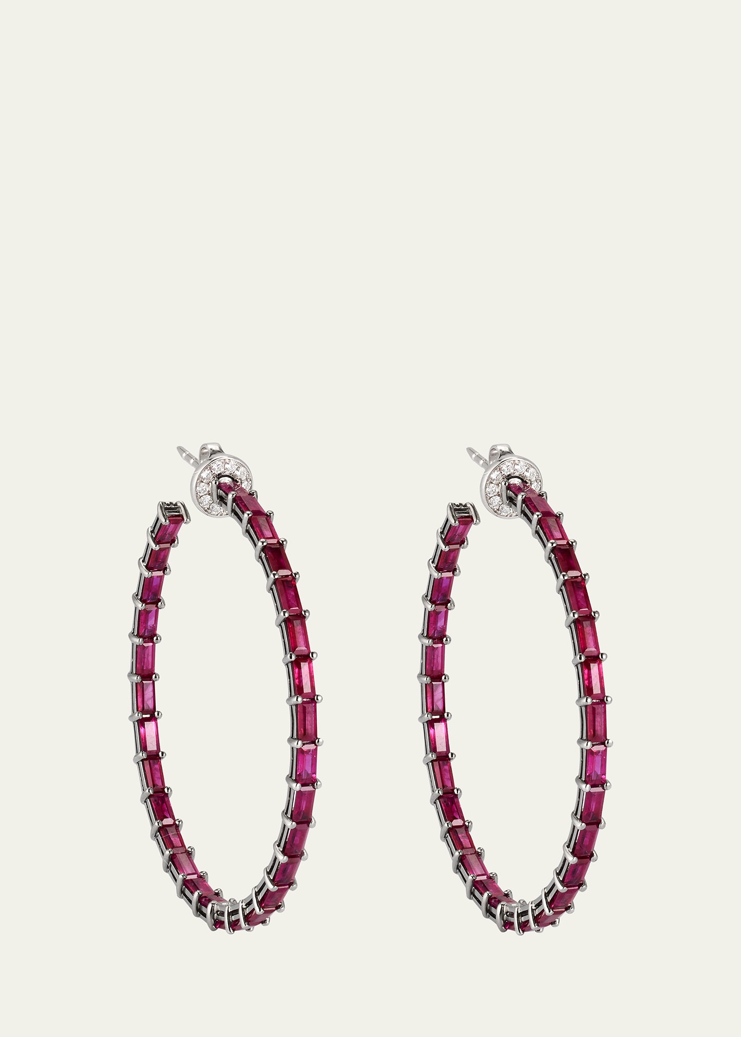 Nam Cho 18k White Gold With Black Rhodium Hoop Earrings With Diamond And Ruby