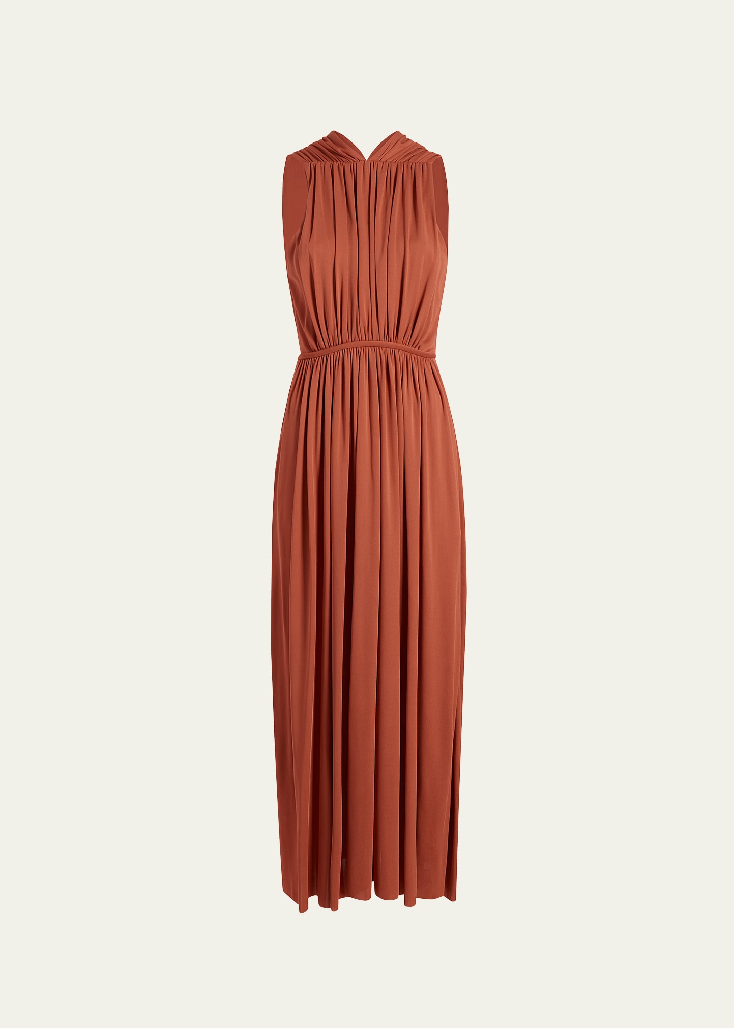 Another Tomorrow Shirred Maxi Dress With Back Cutout In Sienna Red