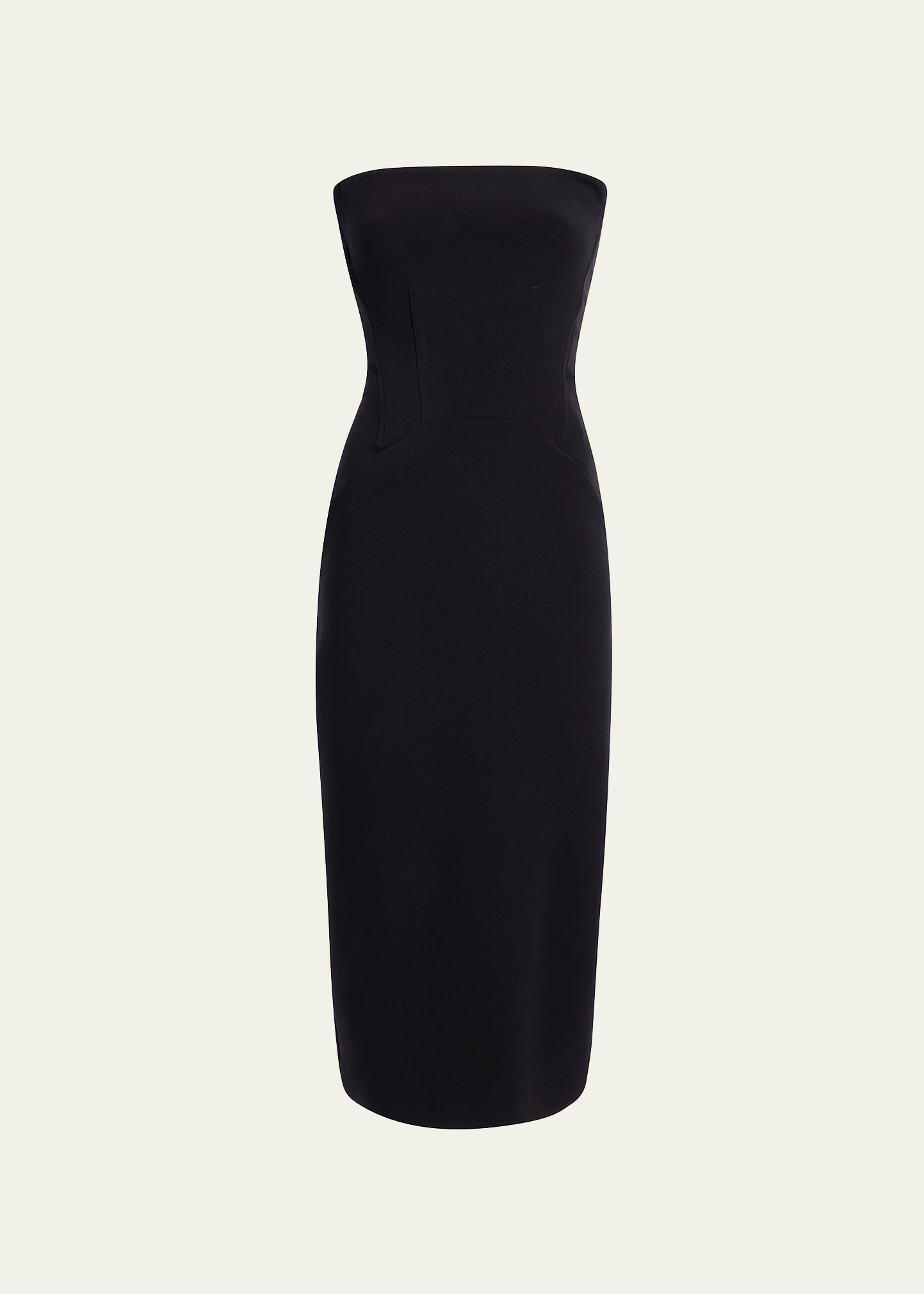 Another Tomorrow Strapless Wool-blend Crepe Midi Dress In Black