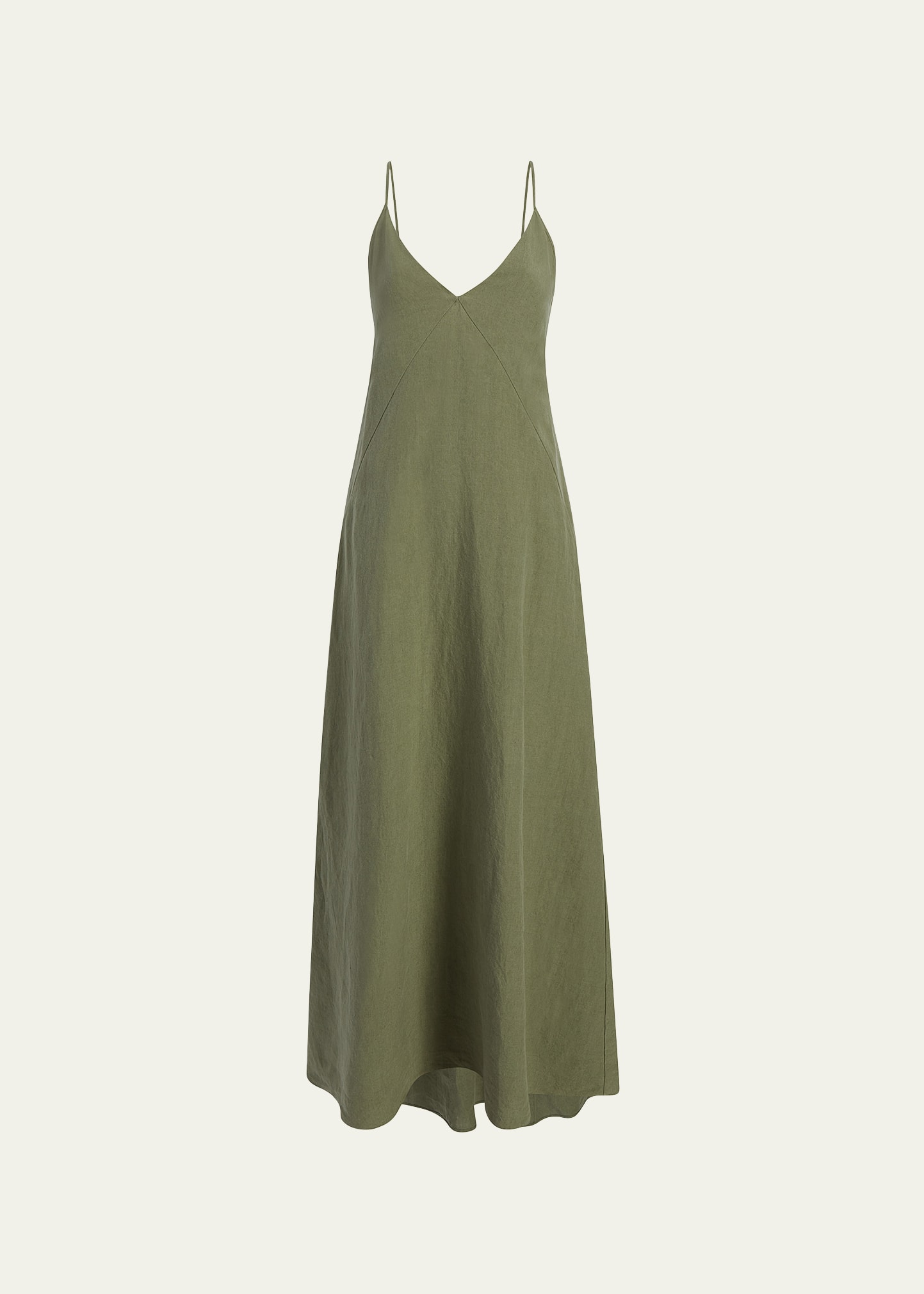 Another Tomorrow Seamed Linen Maxi Slip Dress In Fern