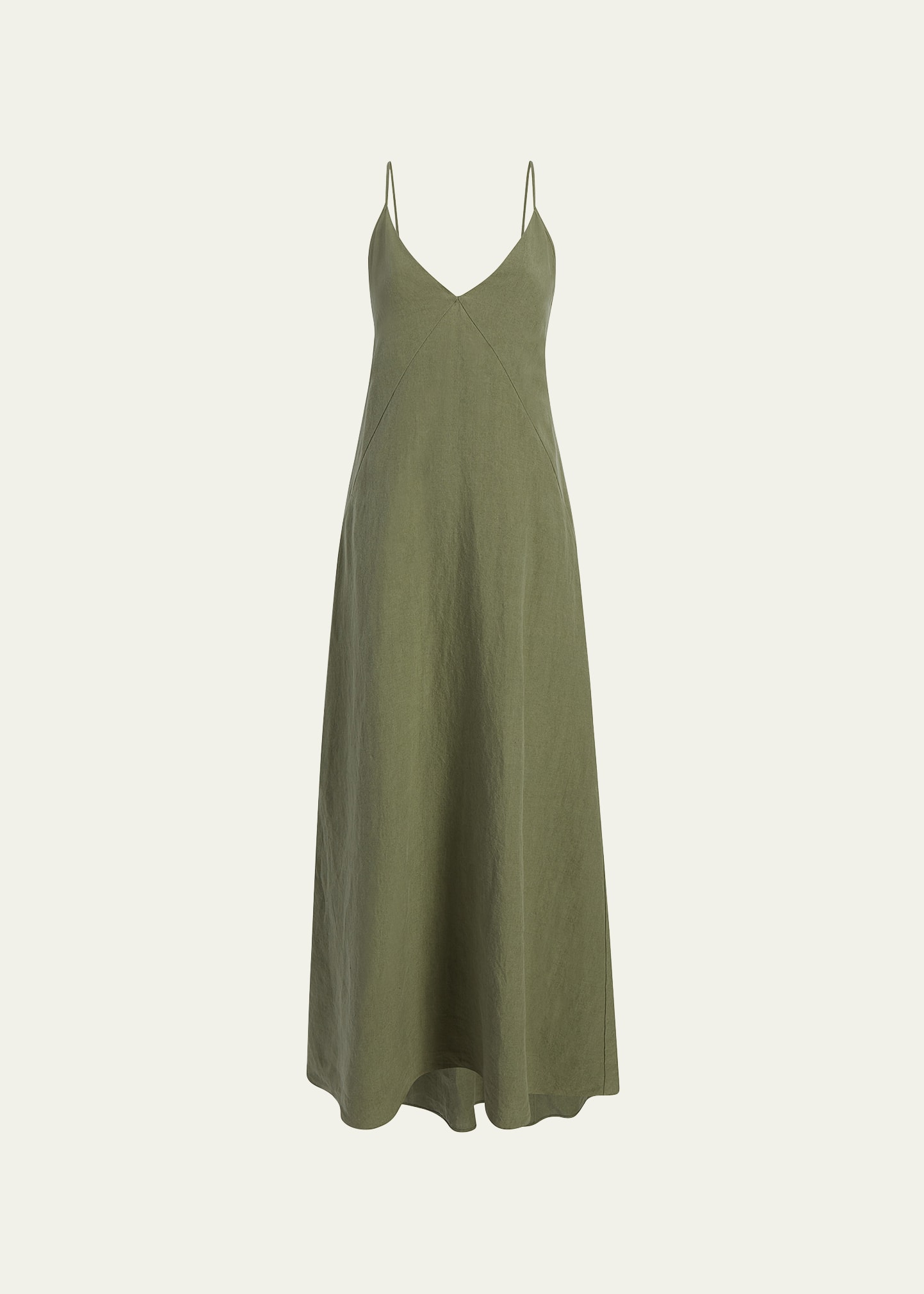 Another Tomorrow Seamed Linen Maxi Slip Dress In Fern