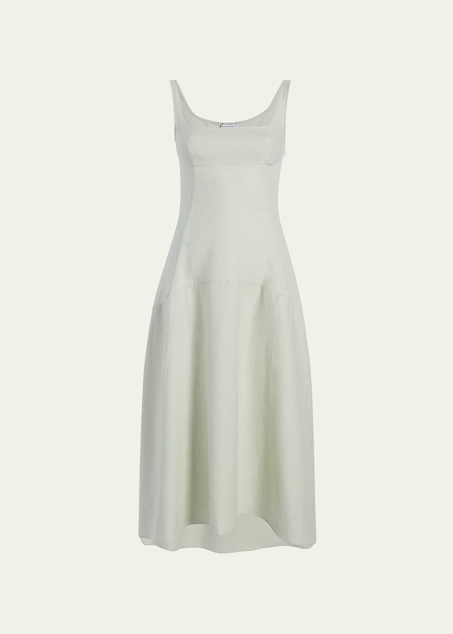 ANOTHER TOMORROW SEAMED BODICE LINEN MIDI DRESS