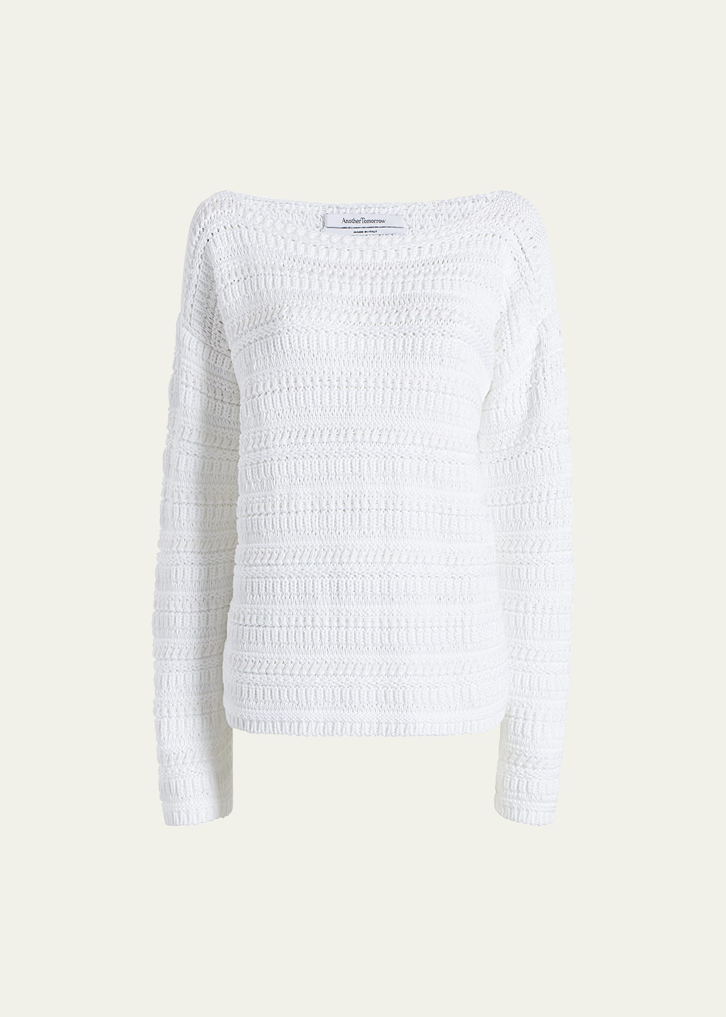 Shop Another Tomorrow Oversized Textured Stripe Knit Sweater In White