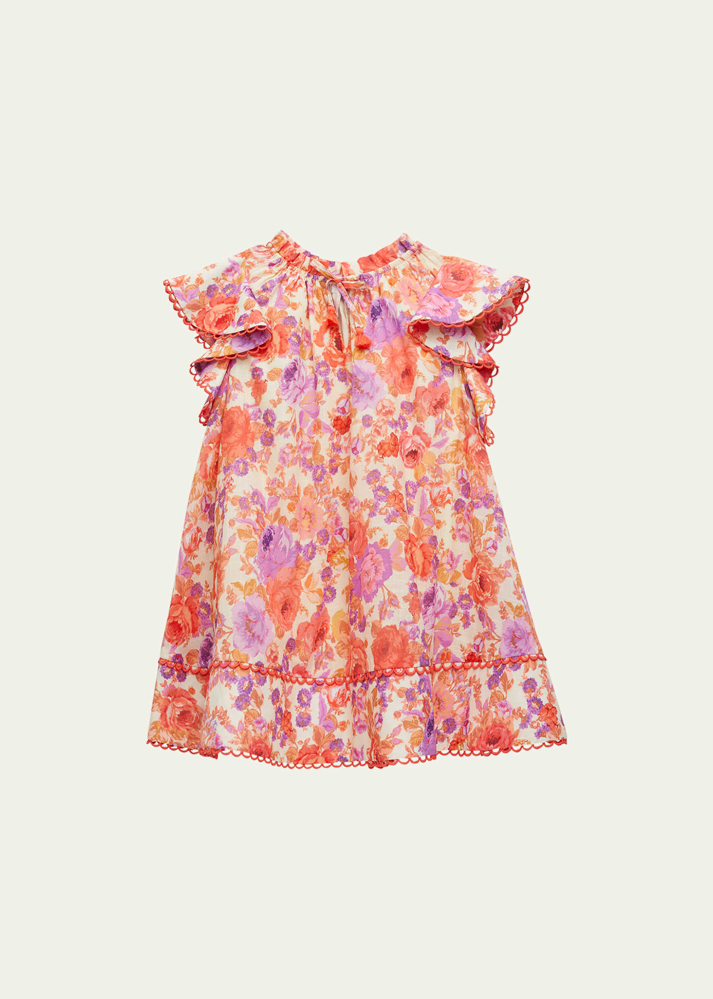 Zimmermann Girl's Raie Floral-print Flounce Dress In Red/purple Floral