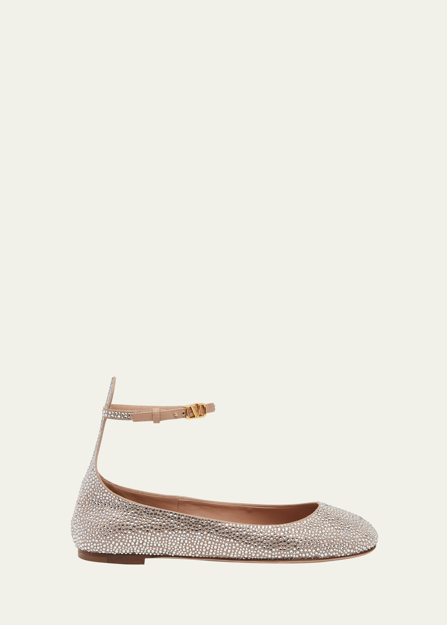 VALENTINO GARAVANI TAN-GO CRYSTAL ANKLE-STRAP BALLERINA FLATS