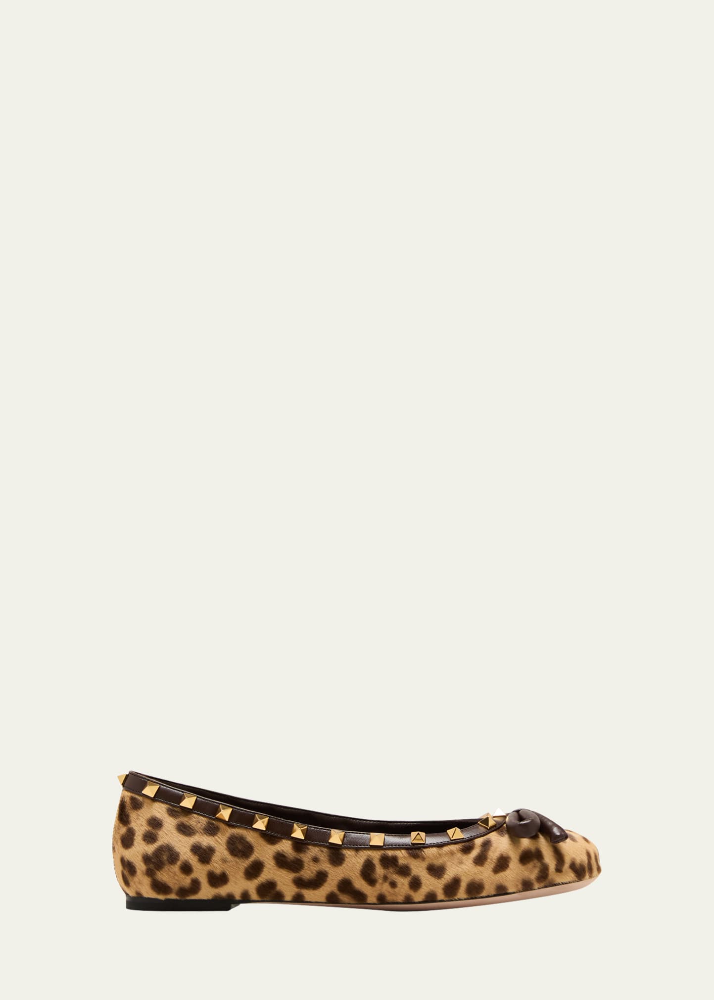 Shop Valentino Rockstud Leopard Bow Ballerina Flats In Mqu Leopard/fonda
