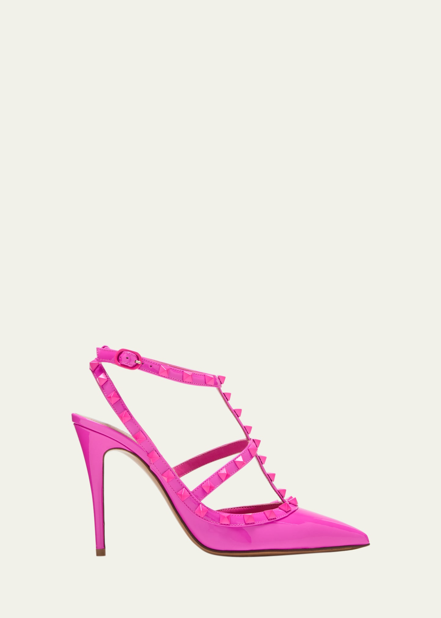 Shop Valentino Rockstud Tonal Caged Ankle-strap Pumps In Uwt Pink Pp