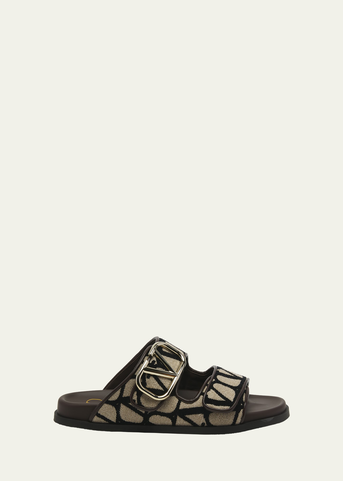 Valentino Garavani Toile Iconograph Double-Strap V-Logo Slide Sandals