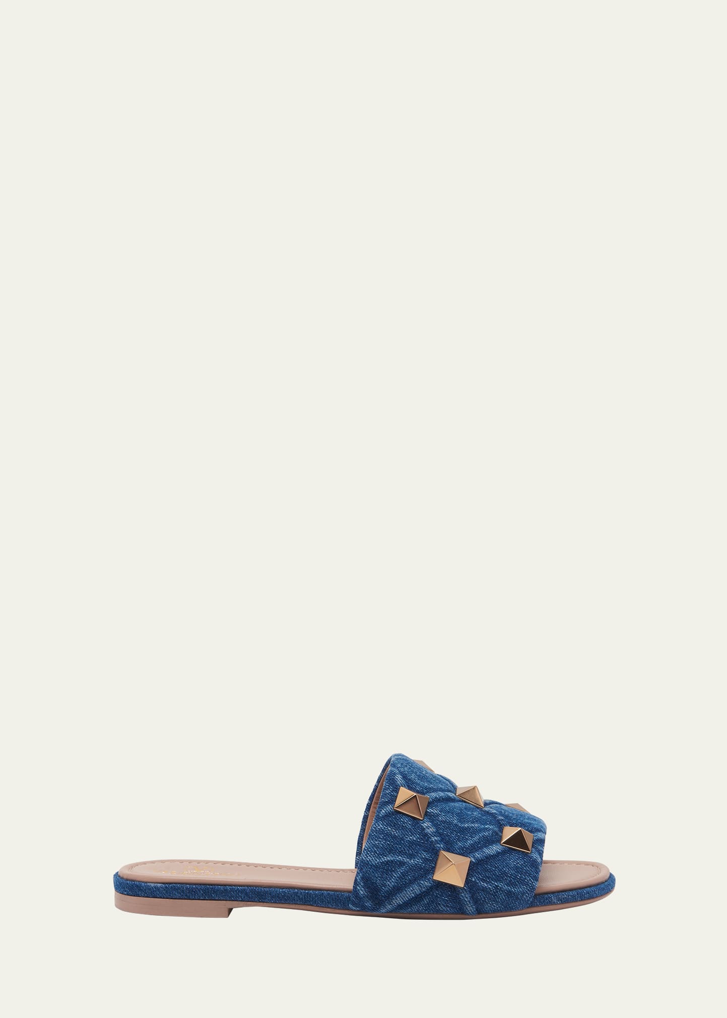 Valentino Roman Stud Denim Slide Sandals In 097 Denim
