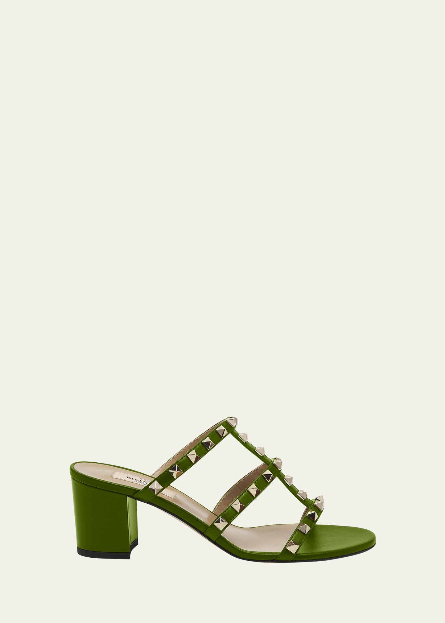 Valentino Rockstud Caged Block-heel Sandals In Ew5 Chartreuse