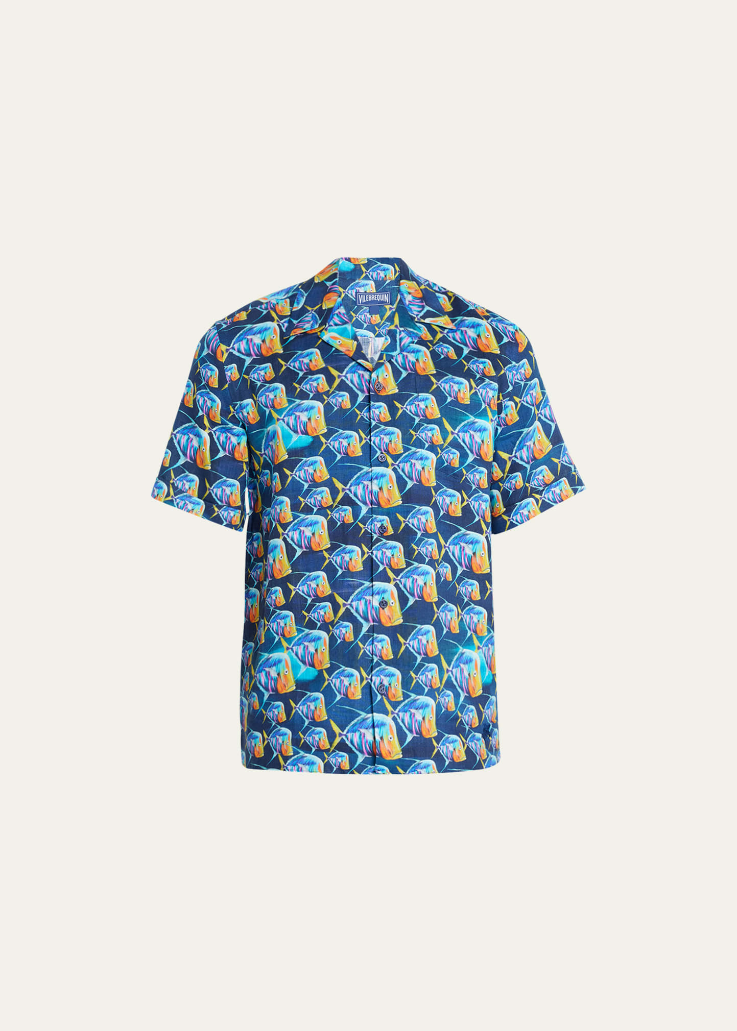 Shop Vilebrequin Men's Linen Piranha Camp Shirt In Navy