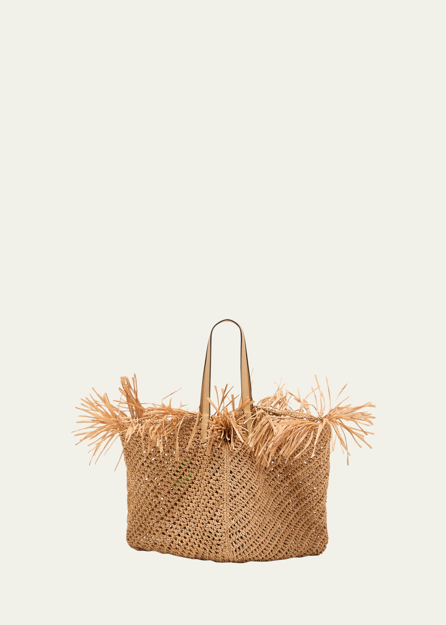 Oscar De La Renta Medium Fringe Crochet Raffia Tote Bag In Natural