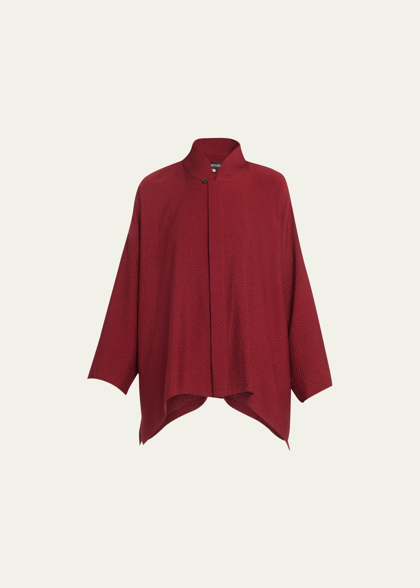 Wide A-Line Shirt with Mandarin Collar (Mid-Plus)