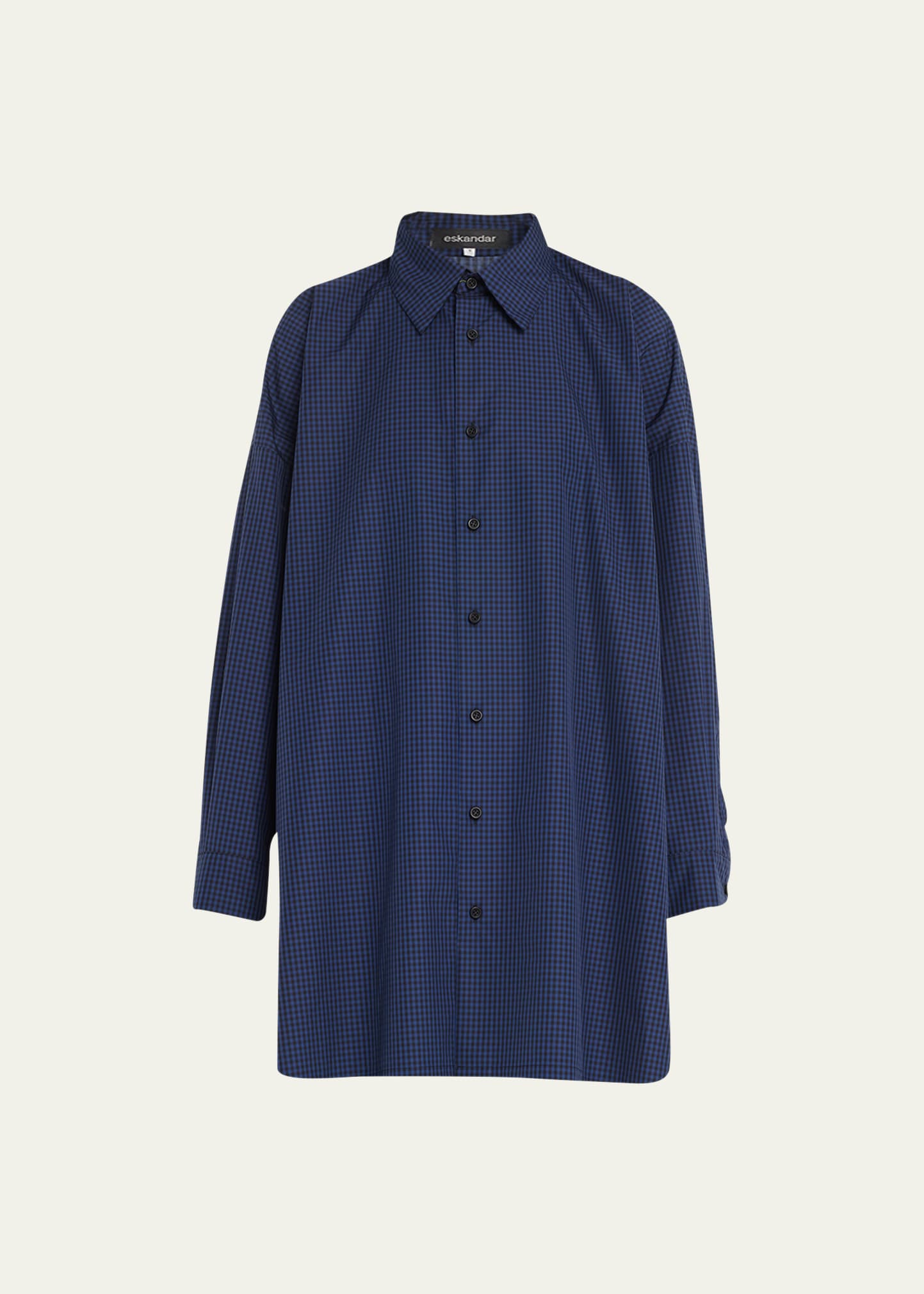 Wide A-Line Check Shirt with Collar (Long Plus)