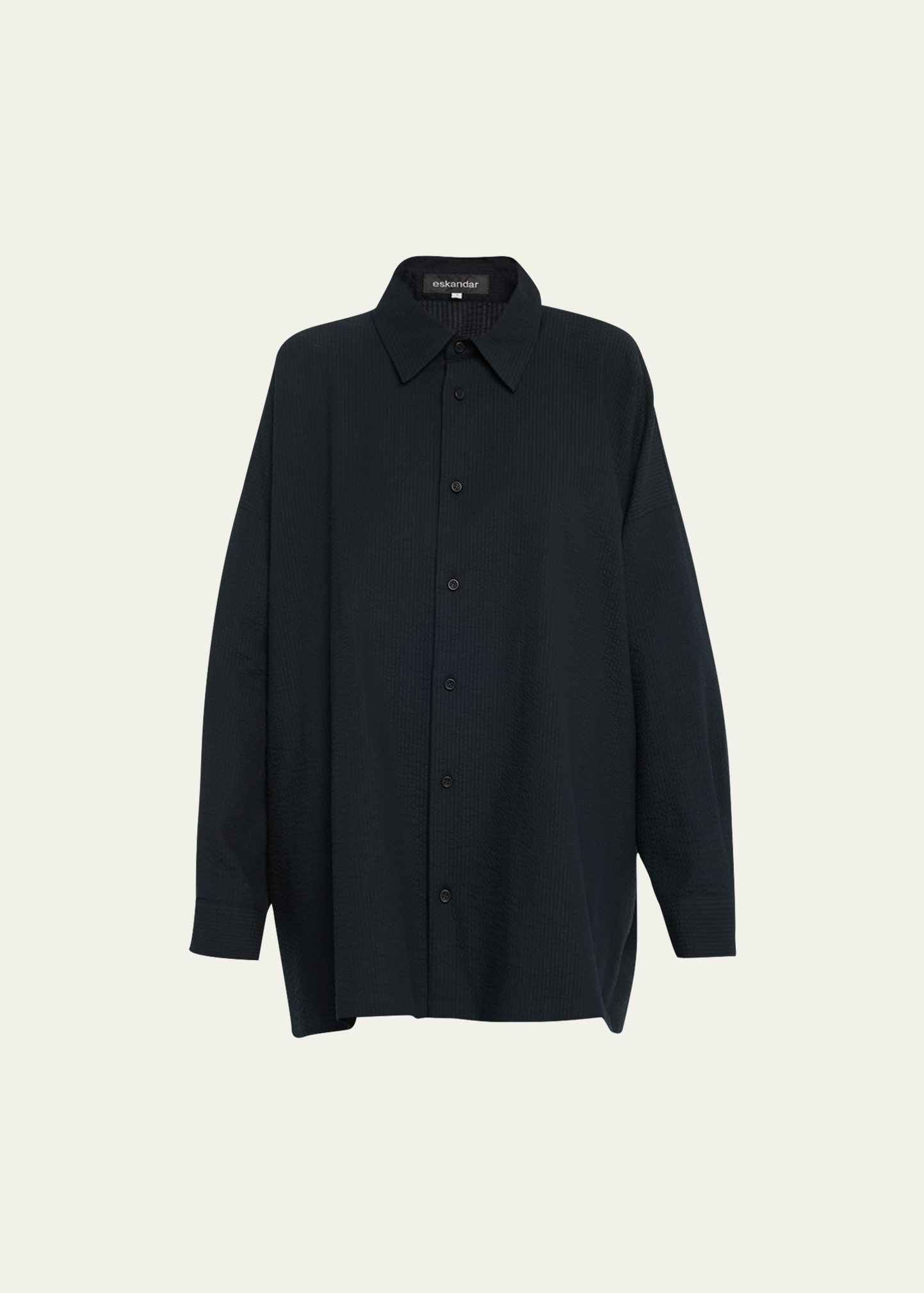 Eskandar Wide A-line Shirt With Collar (long) In Black