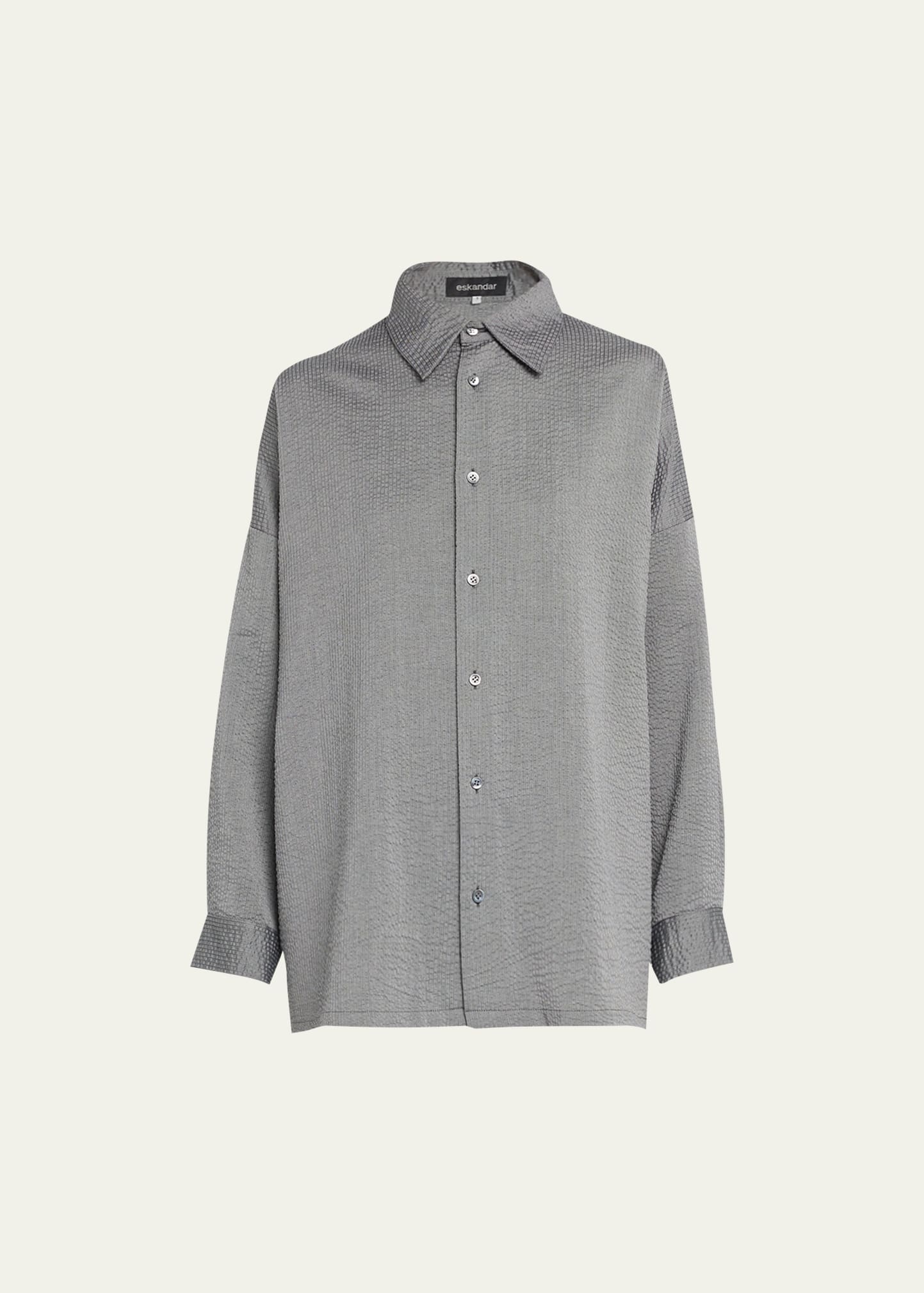 Eskandar Wide A-line Shirt With Collar (long) In Greysilver