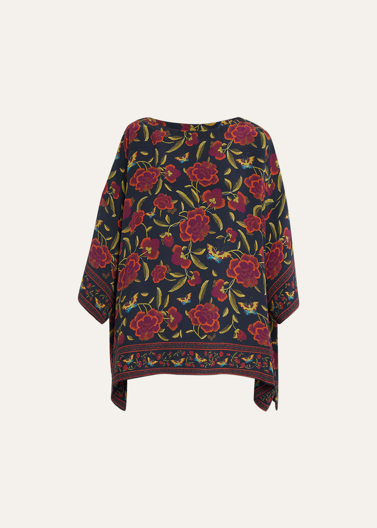 Shop Eskandar Long Floral Tunic In Garnet