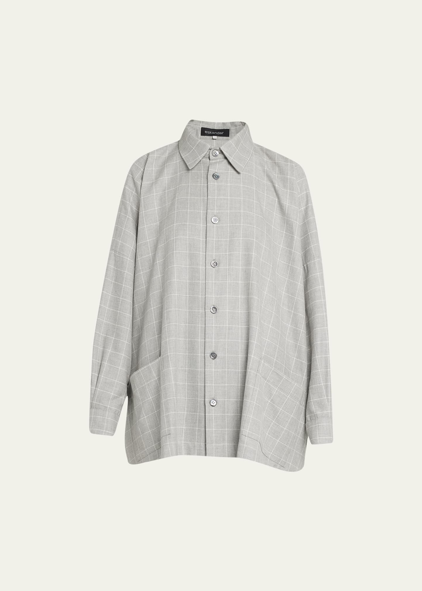 Shop Eskandar Wide Longer-back Shirt Jacket With Collar (long) In Palegrey