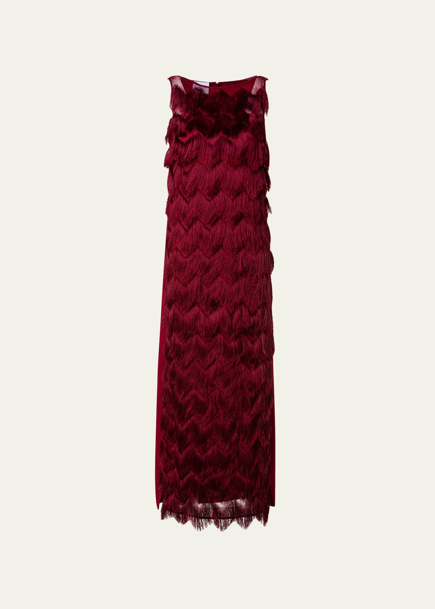 Akris Punto Mix-media Zigzag Fringe Midi Dress In Garnet