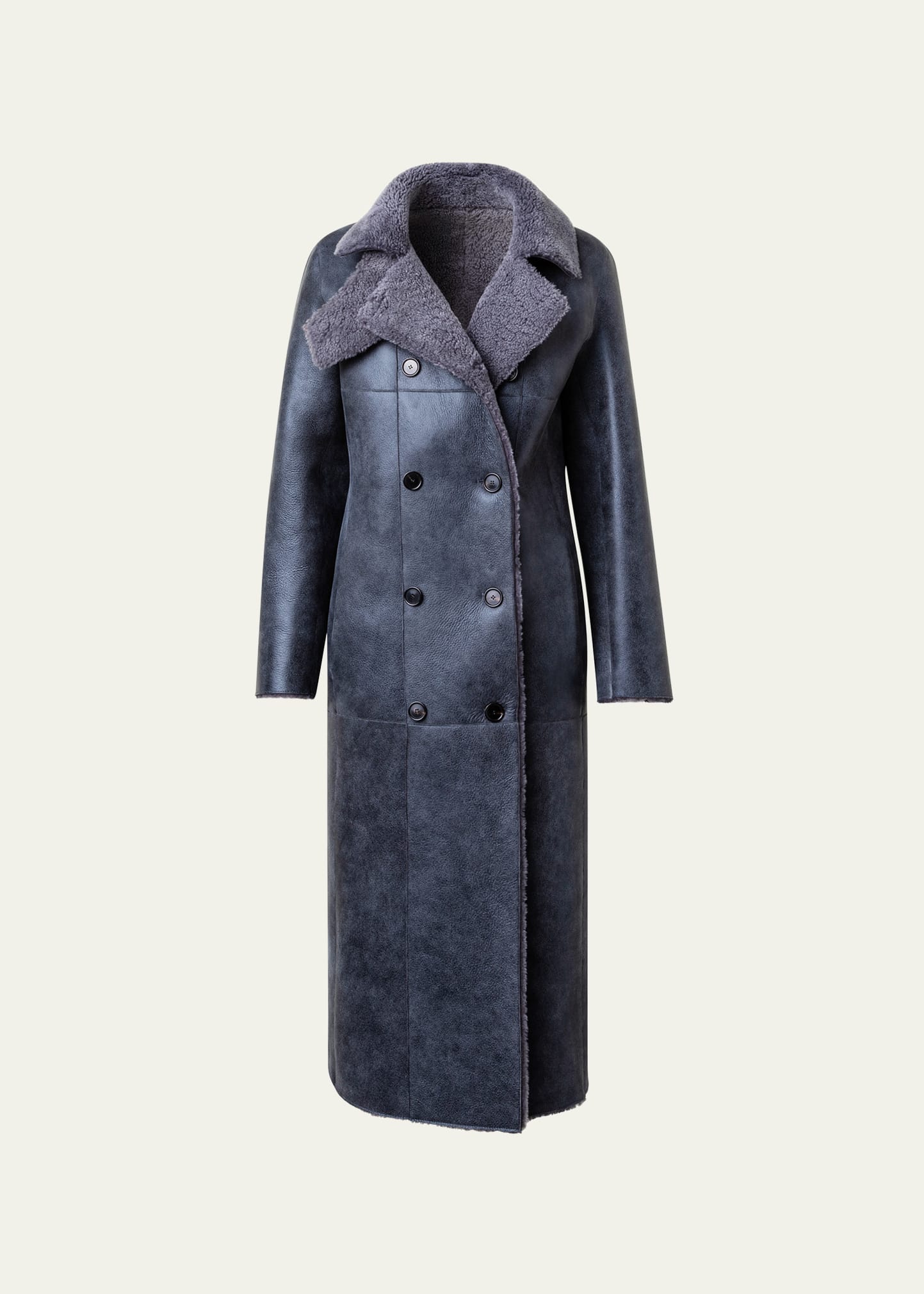 AKRIS PUNTO LEATHER SHEARLING DOUBLE-BREAST COAT