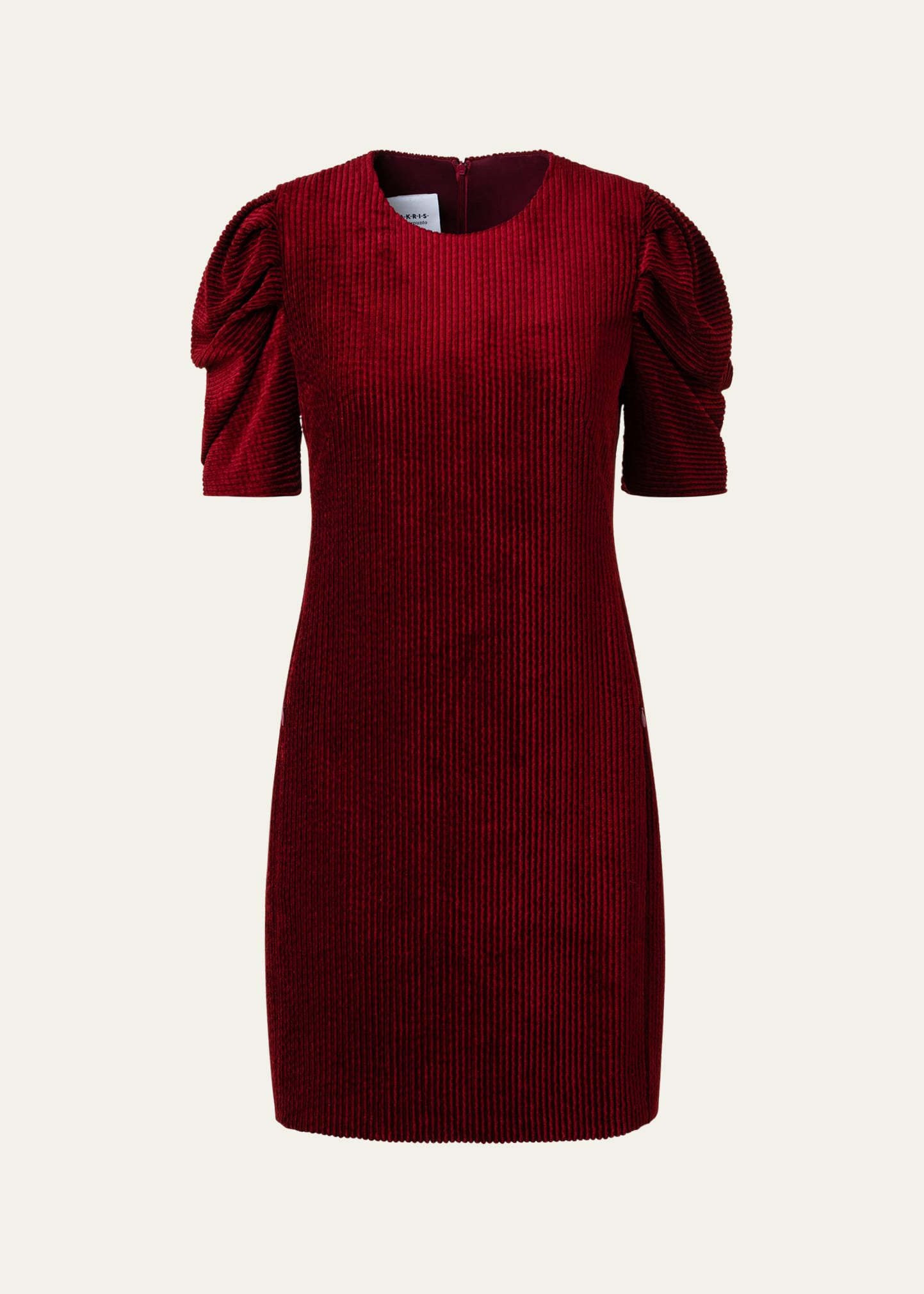 Akris Punto Corduroy Puff-sleeve Mini Dress In Garnet