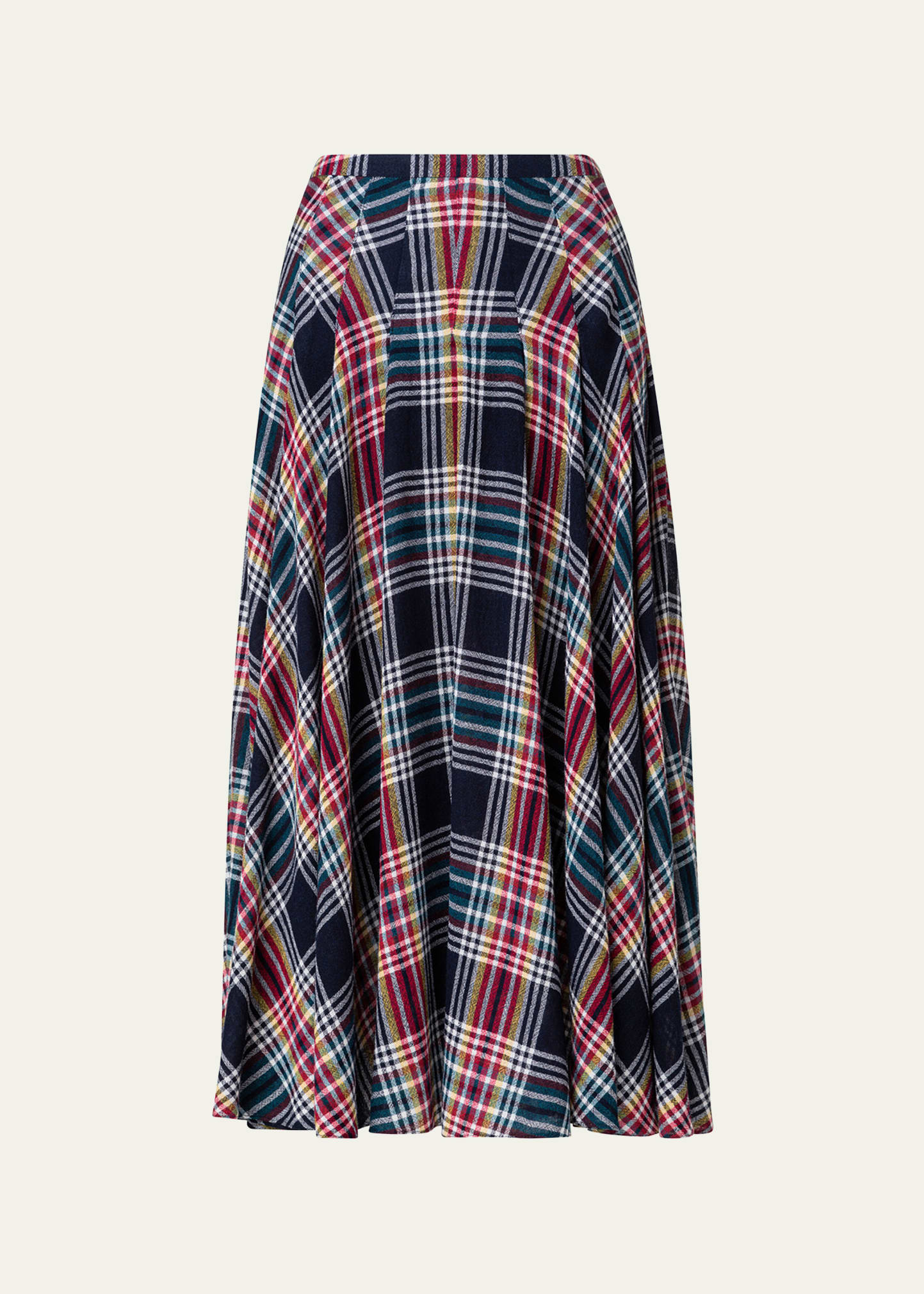 Tartan Check Wool Midi Skirt