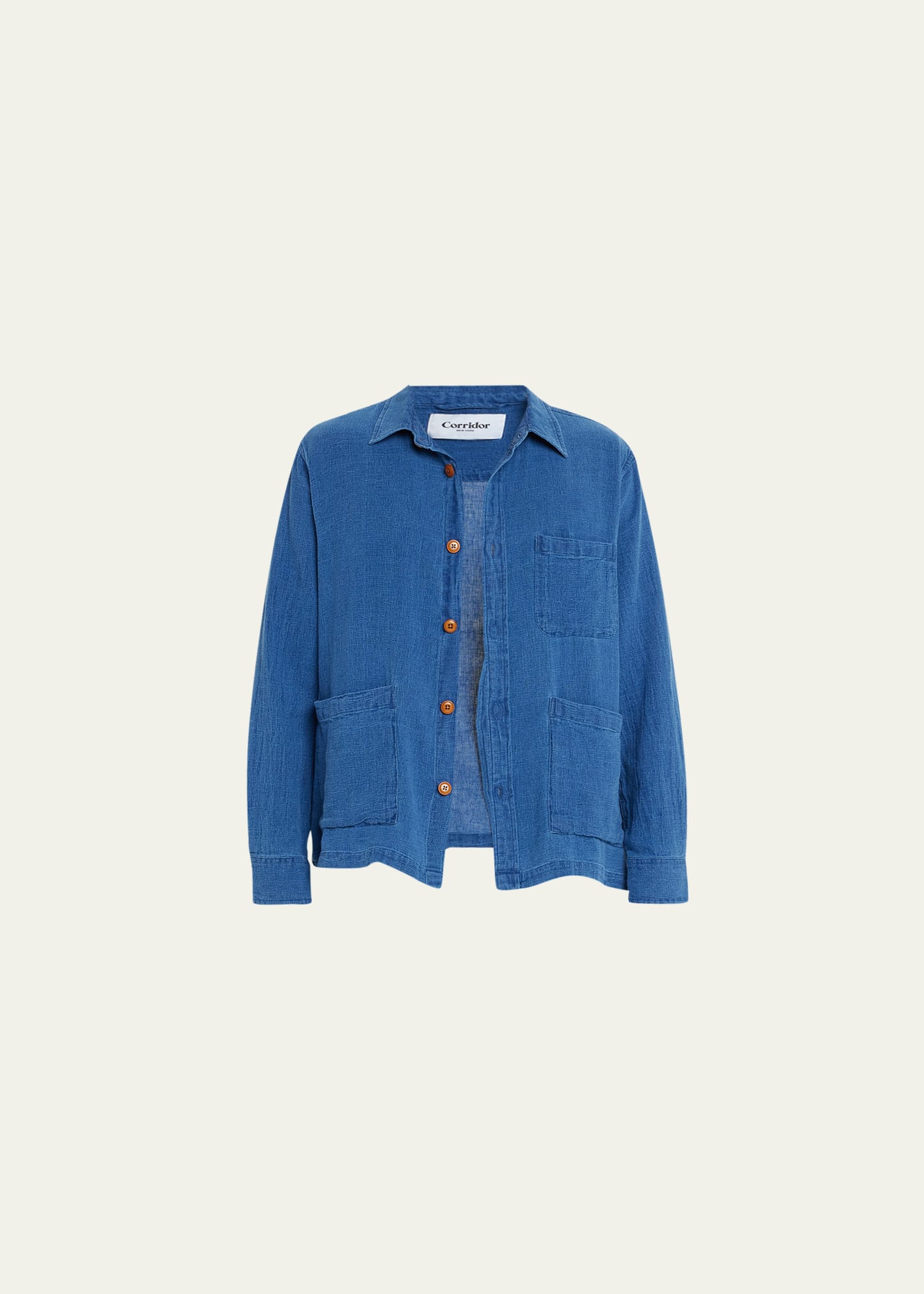 Corridor Men's Washed Cotton-linen Chore Jacket In Washed Indigo