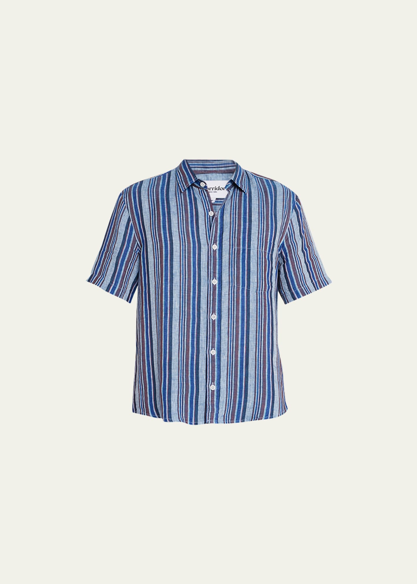 CORRIDOR Men's Vertical Striped Linen Sport Shirt