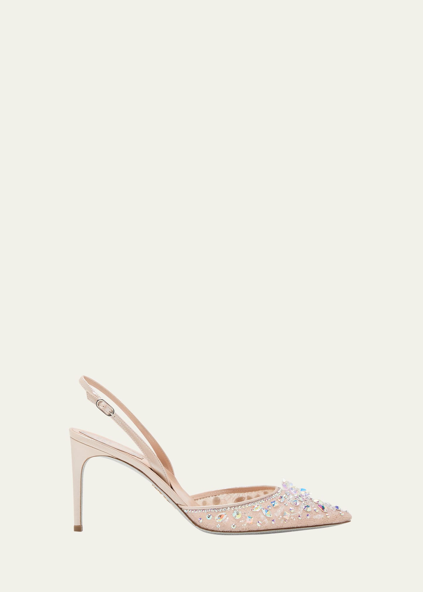 René Caovilla Crystal Lace Slingback Pumps In Nude Lace-lambcry