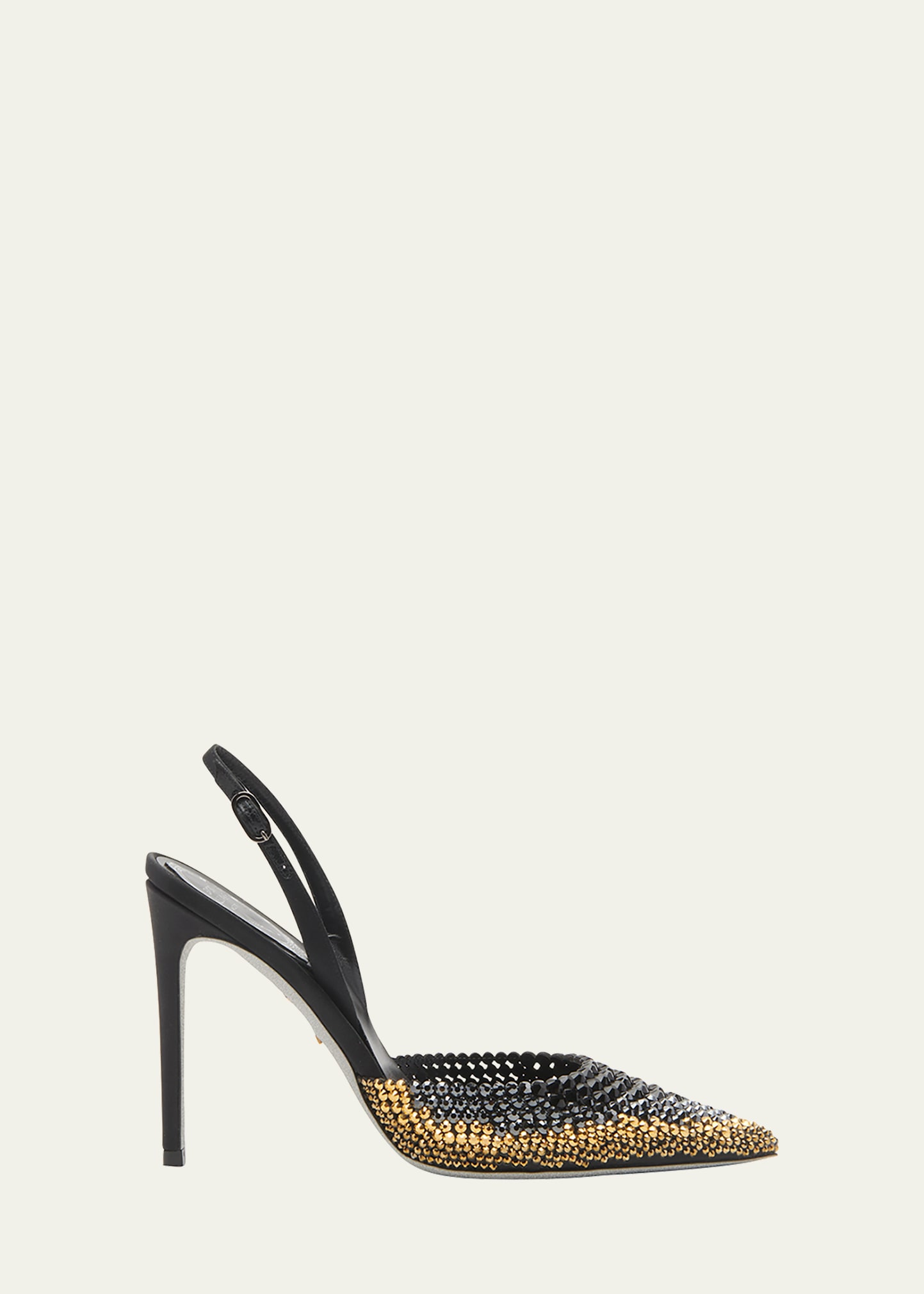 René Caovilla Crystal Satin Slingback Pumps In Black Satinjet He