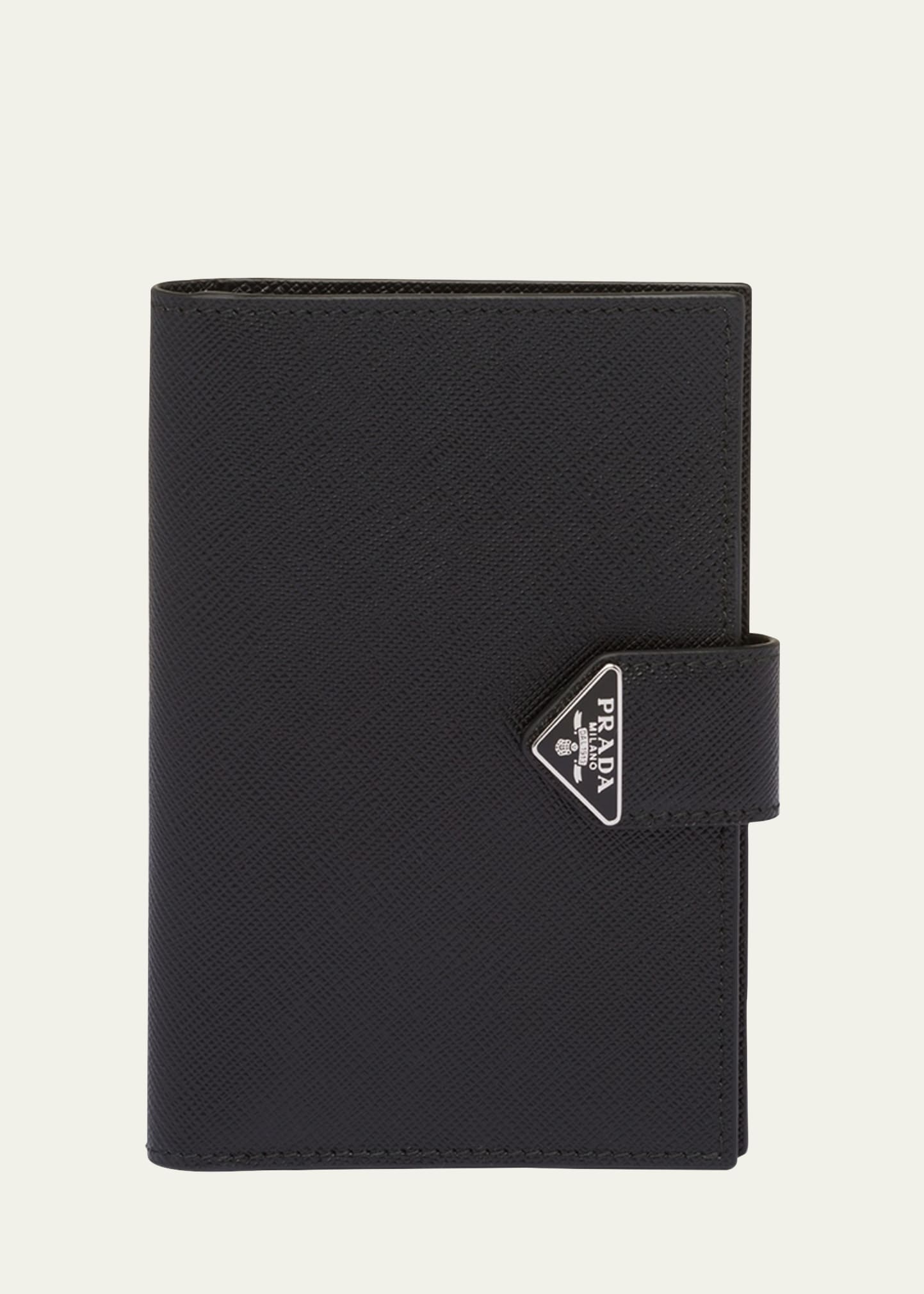 Prada Men's Saffiano Leather Snap Passport Holder In Black