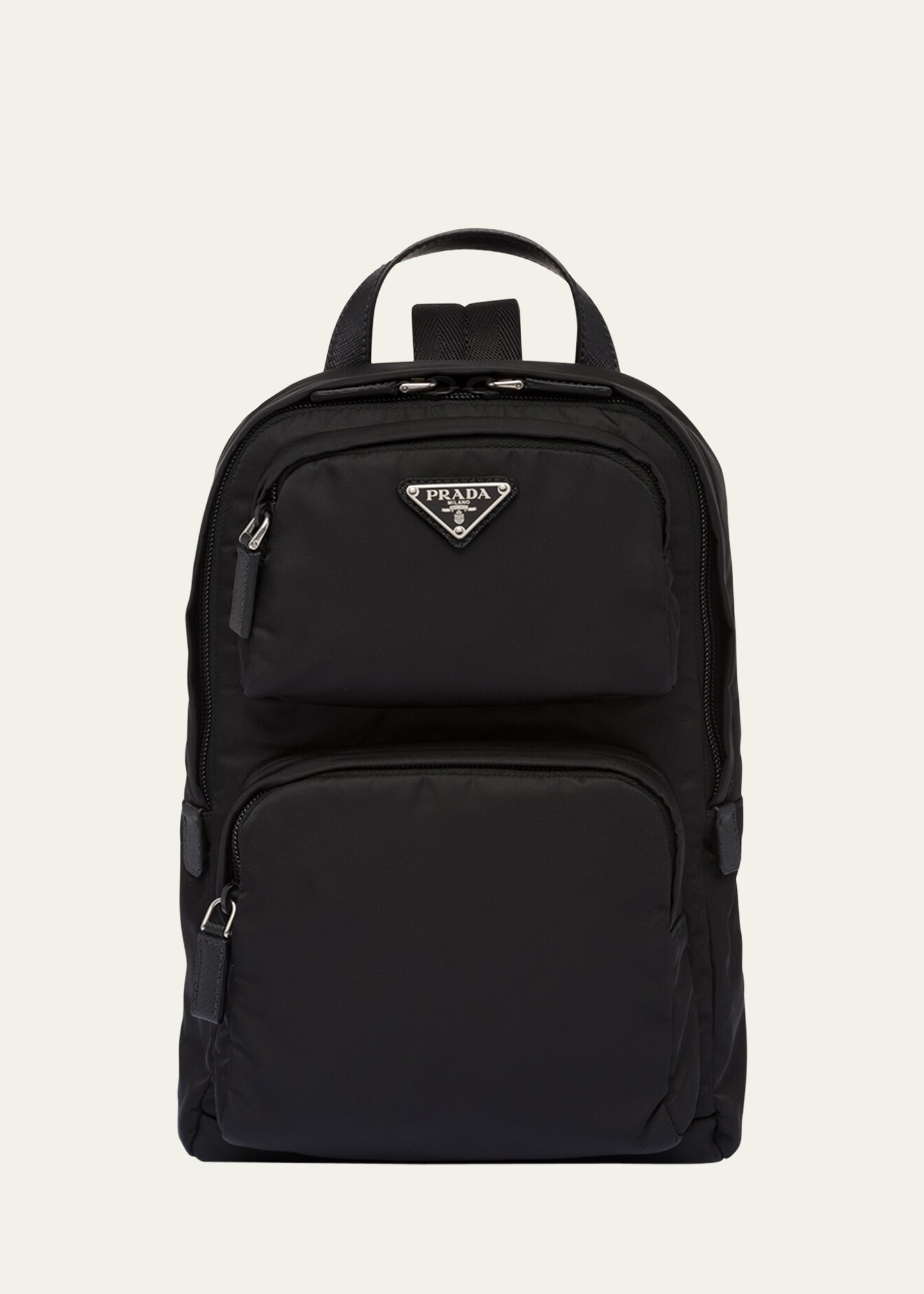 Prada Men's Nylon Triangle Logo Backpack In F0002 Nero