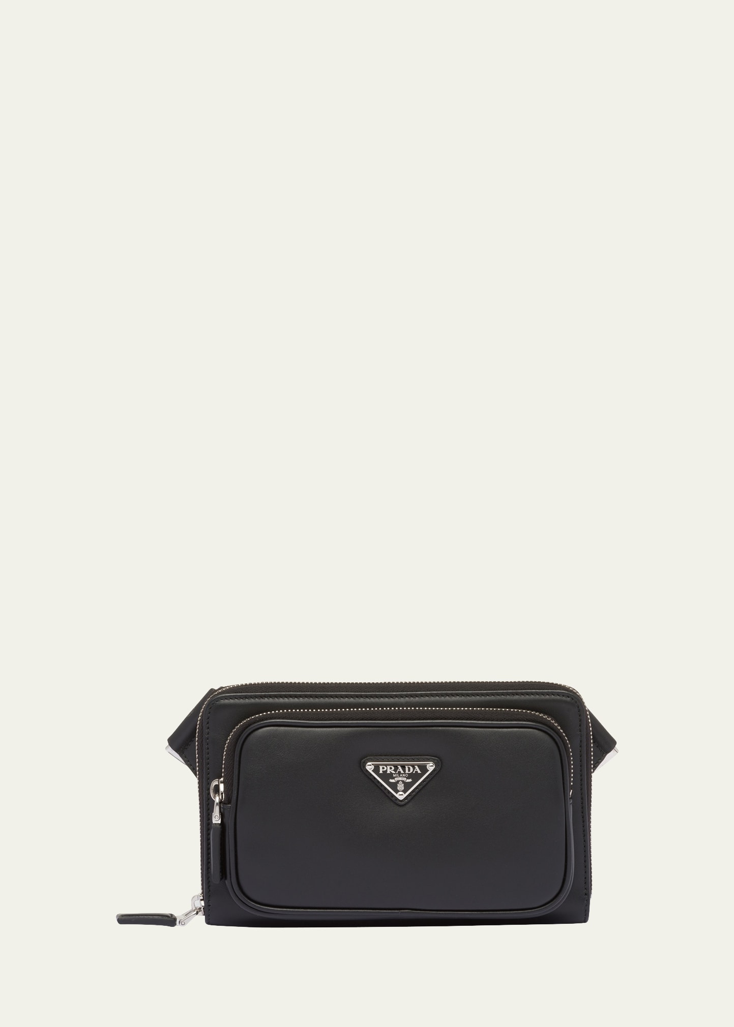 Prada Men's Triangle Logo Leather Crossbody Bag In Black