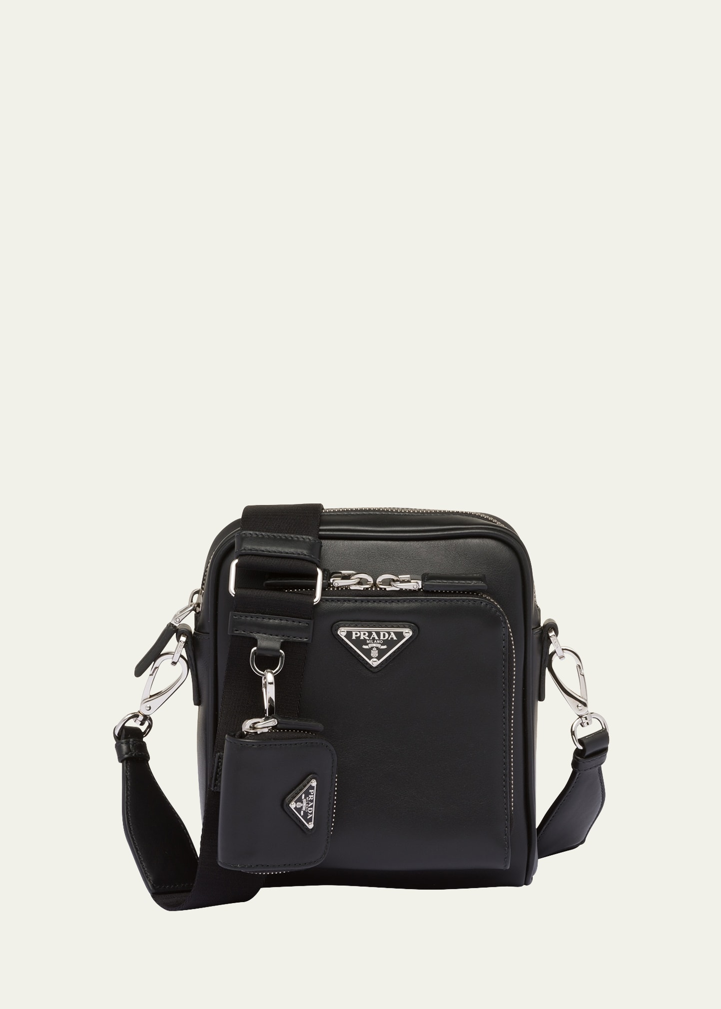 PRADA MEN'S TRIANGLE LOGO LEATHER CROSSBODY BAG